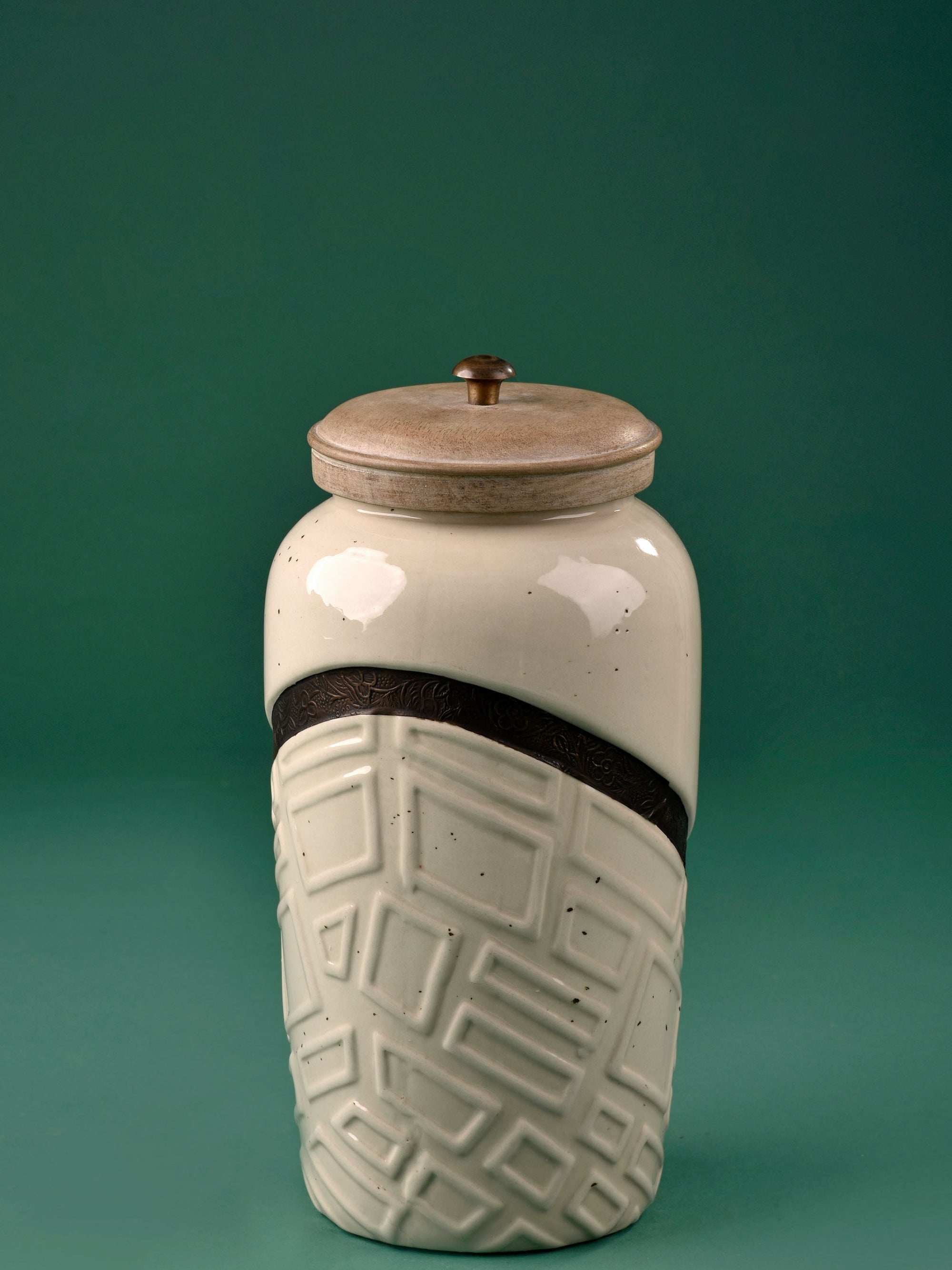 Metal & Ceramic Carved Jar