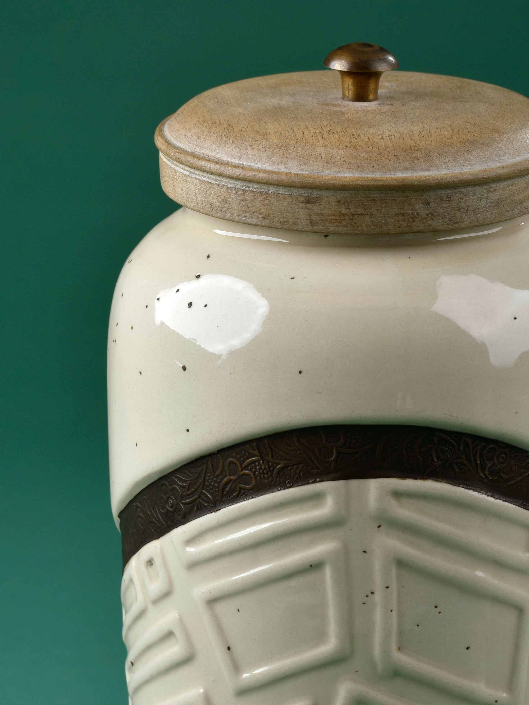 Metal & Ceramic Carved Jar
