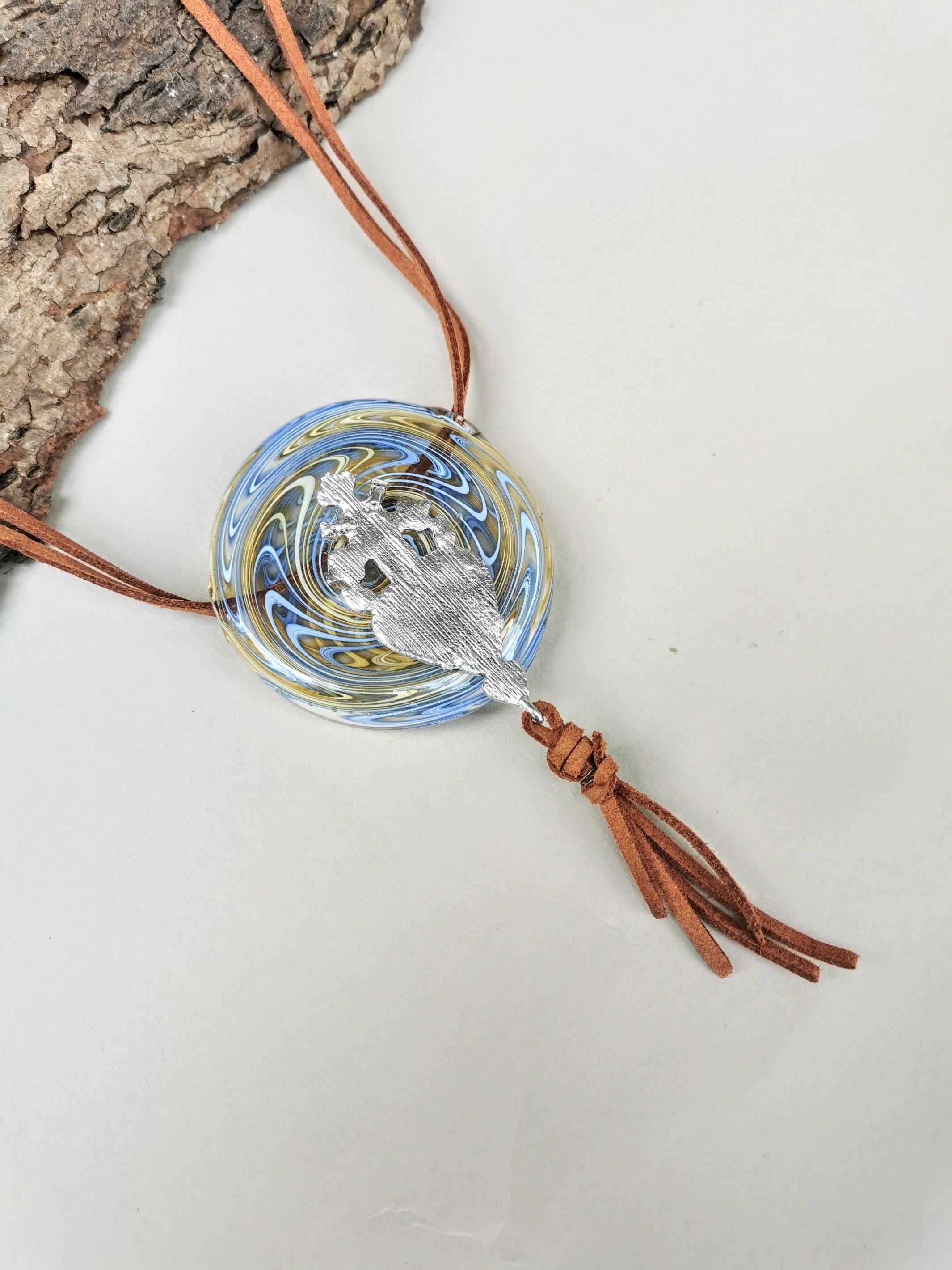 Metal Goddess in Vortex- Abstract Glass Art Necklace