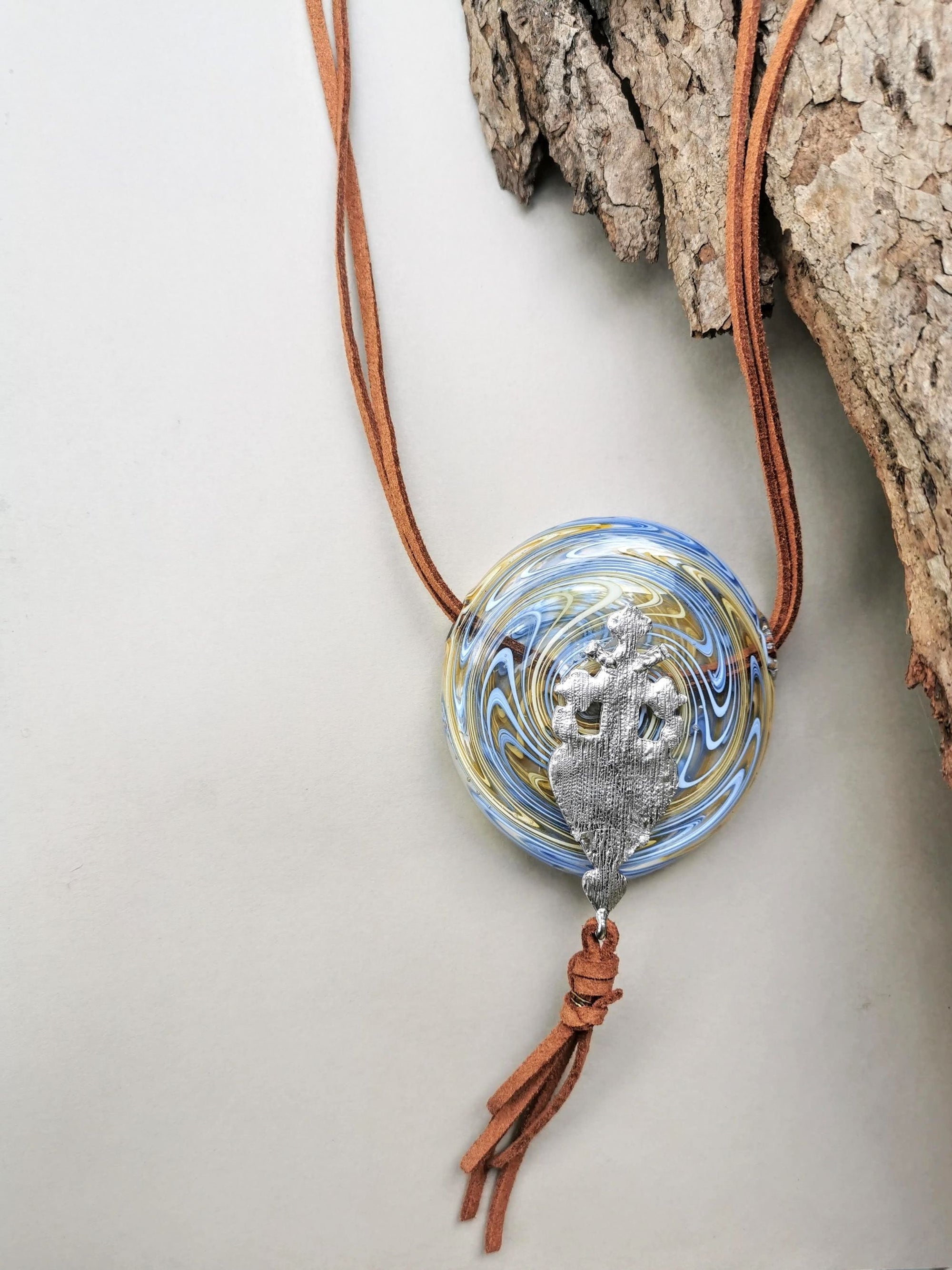 Metal Goddess in Vortex- Abstract Glass Art Necklace