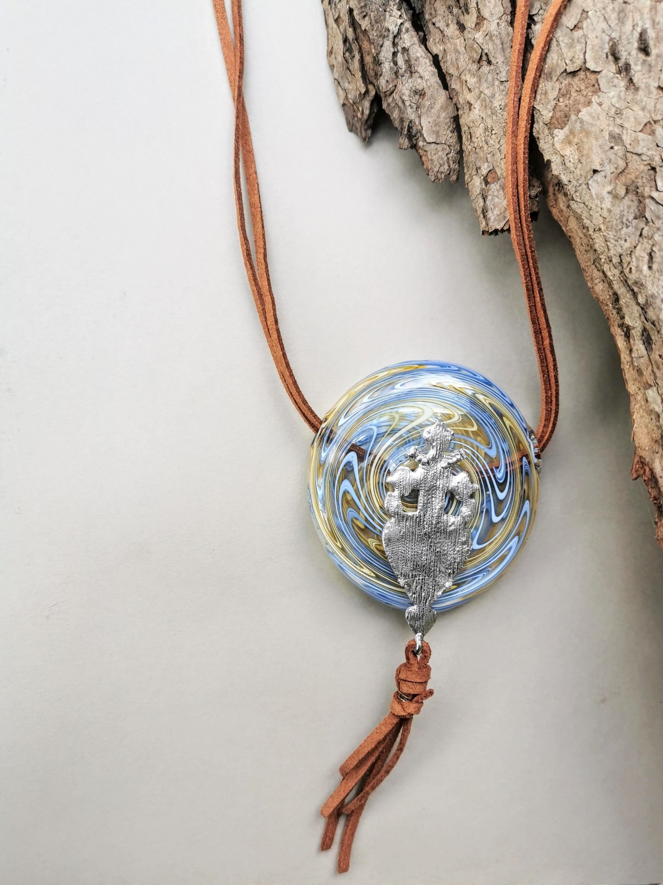 Metal Goddess in Vortex- Abstract Glass Art Necklace