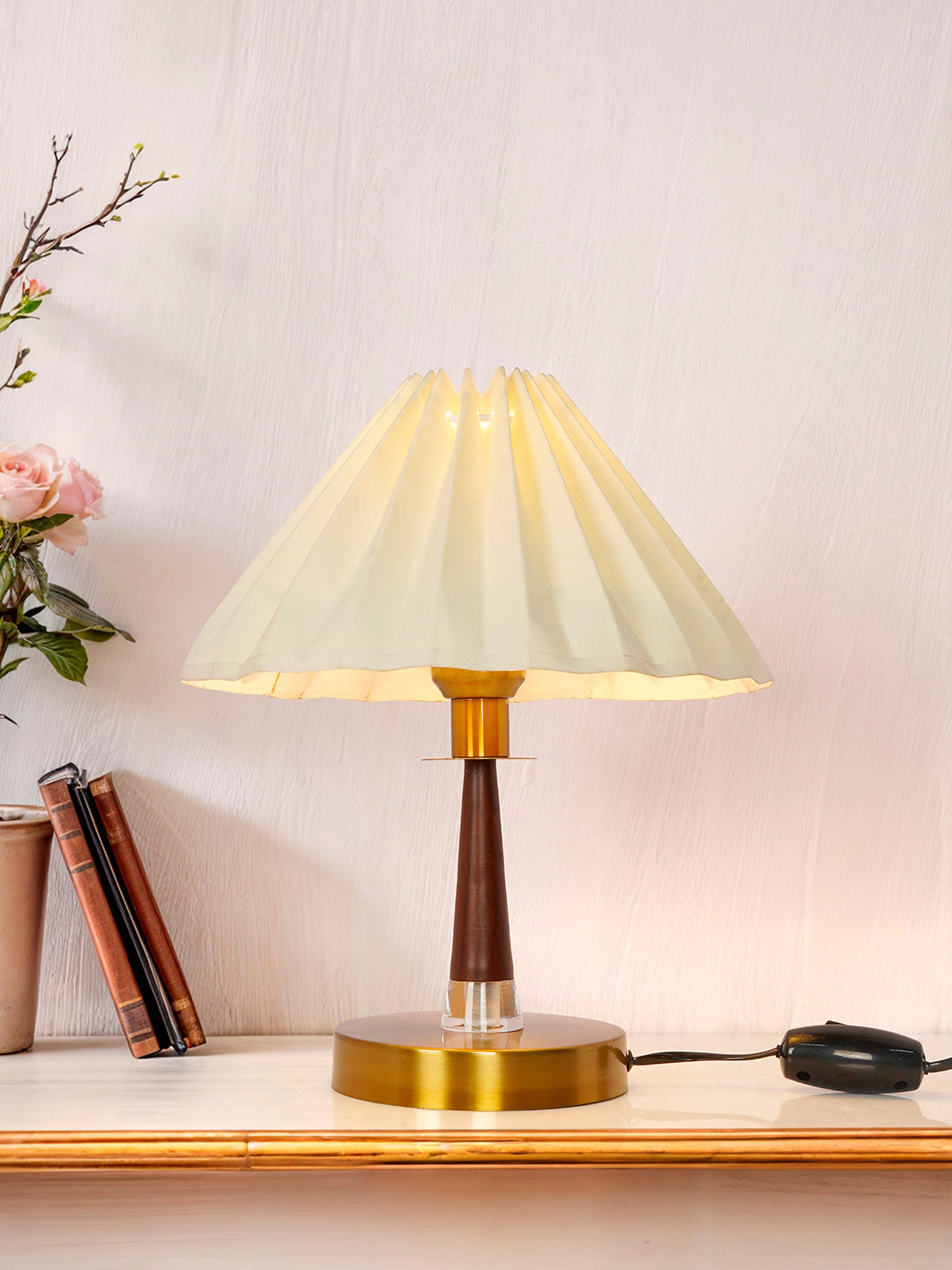 Mid-Century Modern Table Lamp with Tapered Pleated Shade