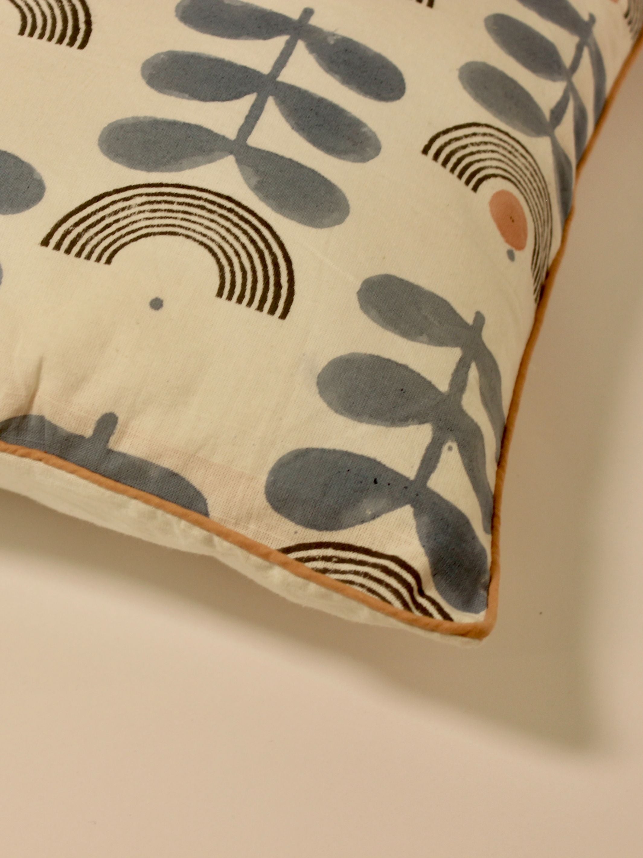 Cotton Block Printed Cushion Cover - Mid-modern Floral