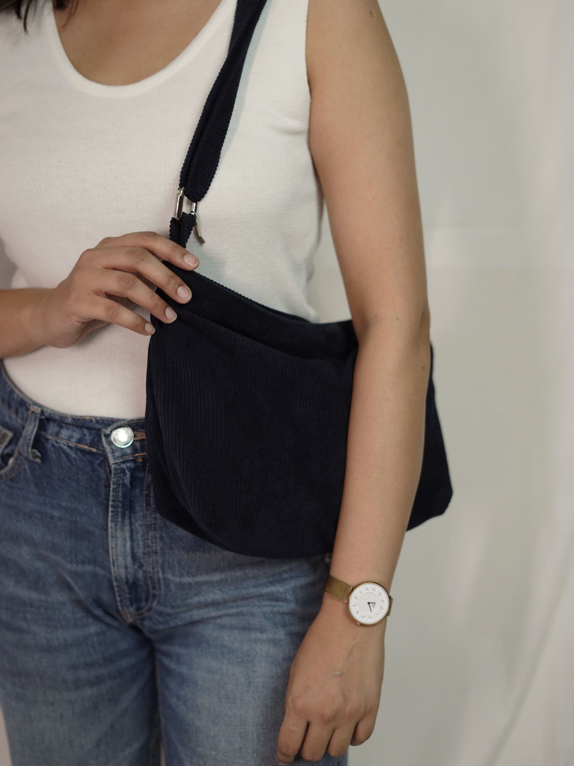 Minimalist Corduroy Sling Bag - Midnight Sky