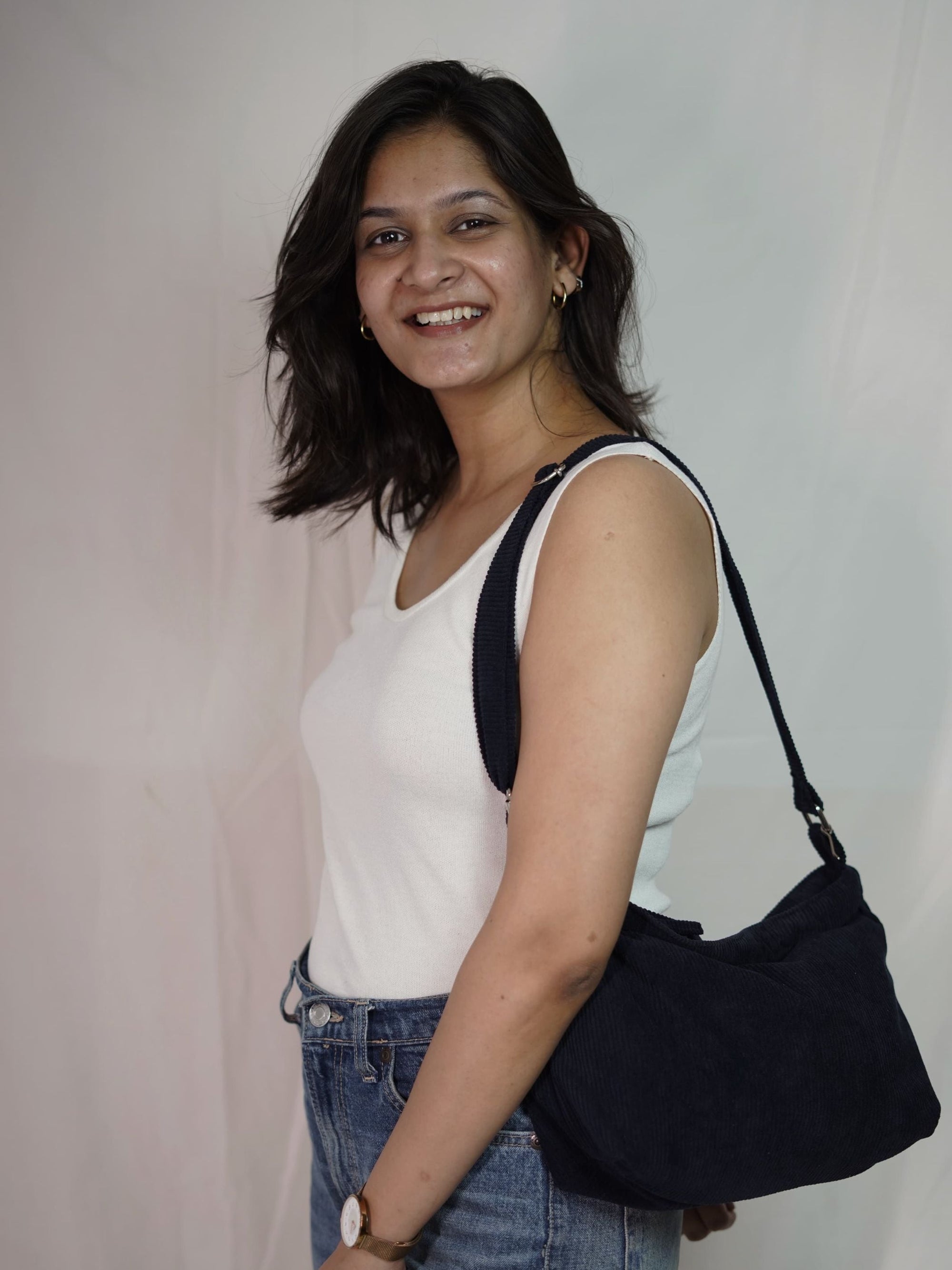 Minimalist Corduroy Sling Bag - Midnight Sky