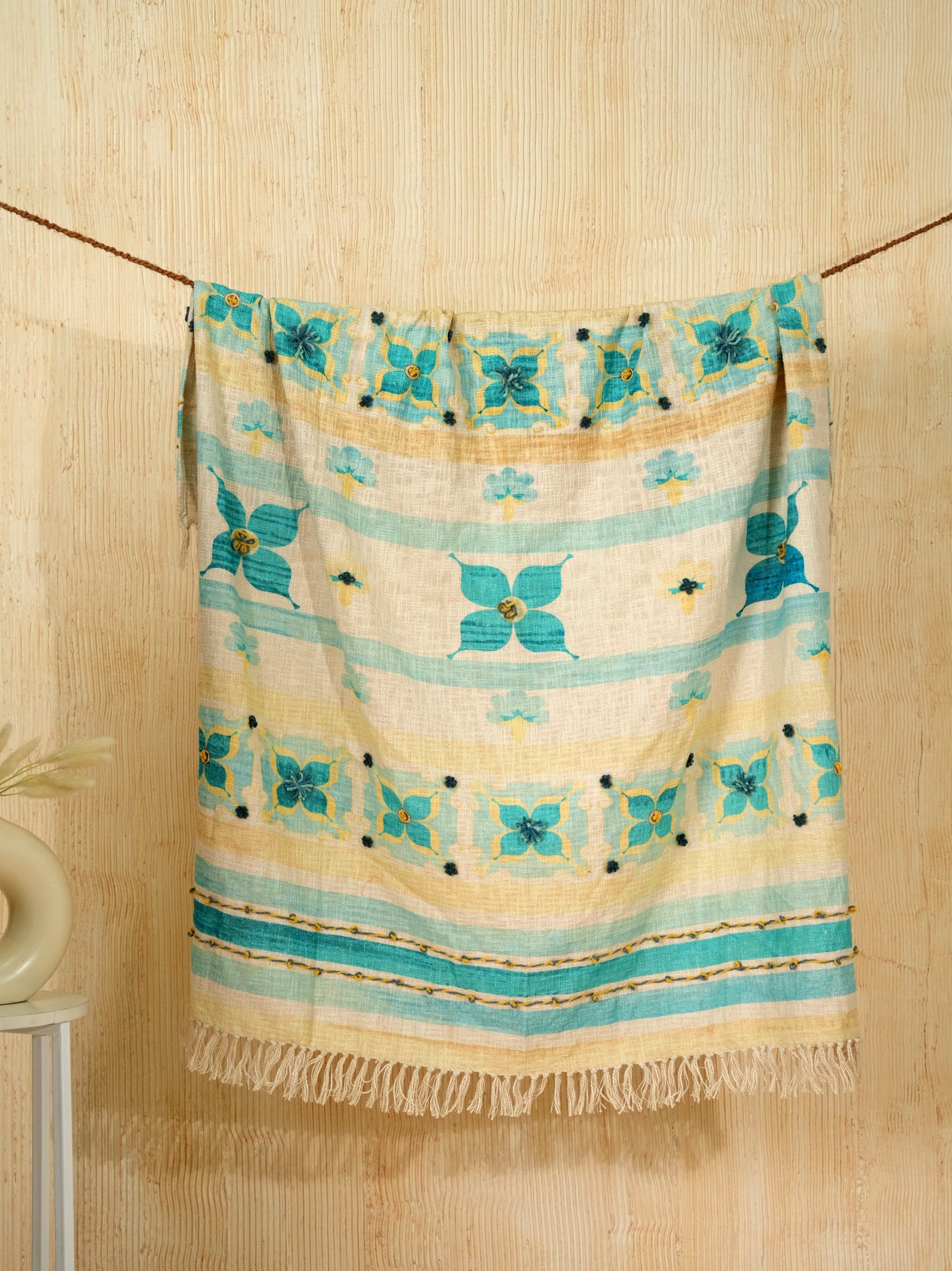 Saffron Serenity Embroidred Throw