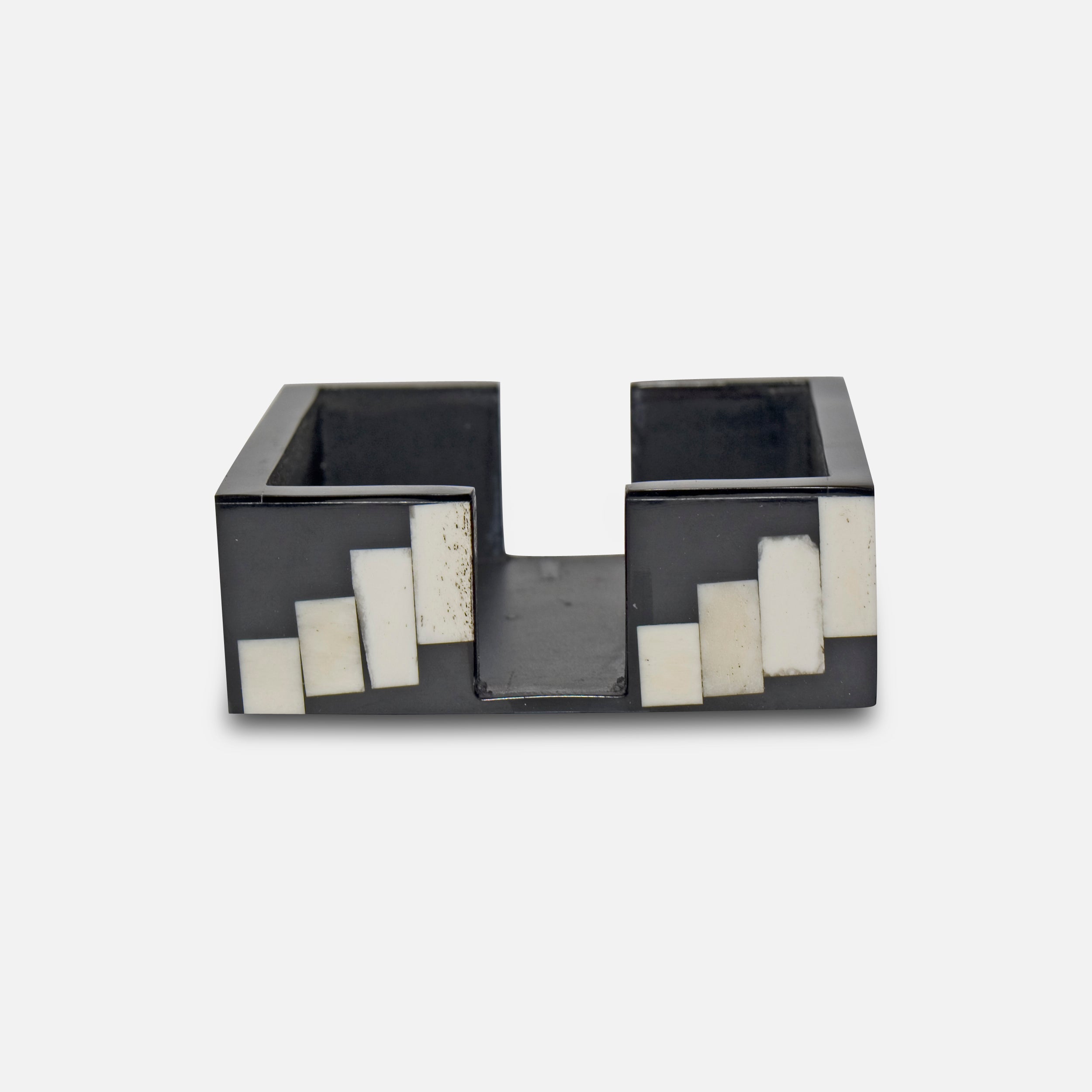 MONCHROME - WOOD INLAY BLACK IVORY COASTER SET OF 4