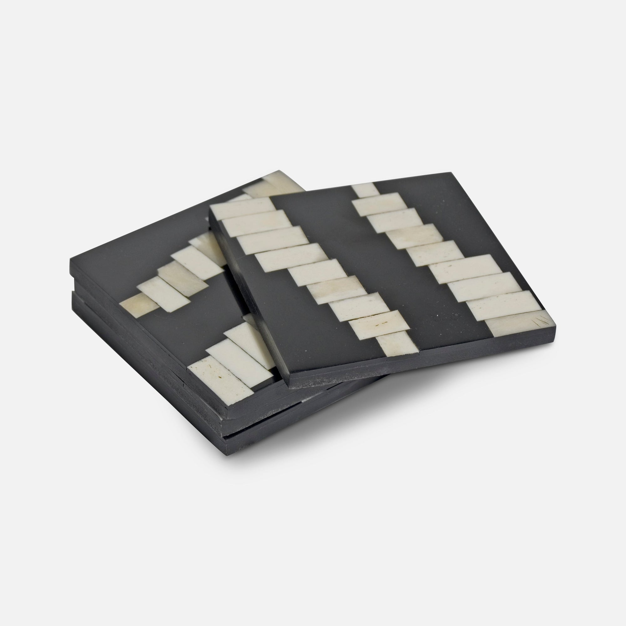 MONCHROME - WOOD INLAY BLACK IVORY COASTER SET OF 4