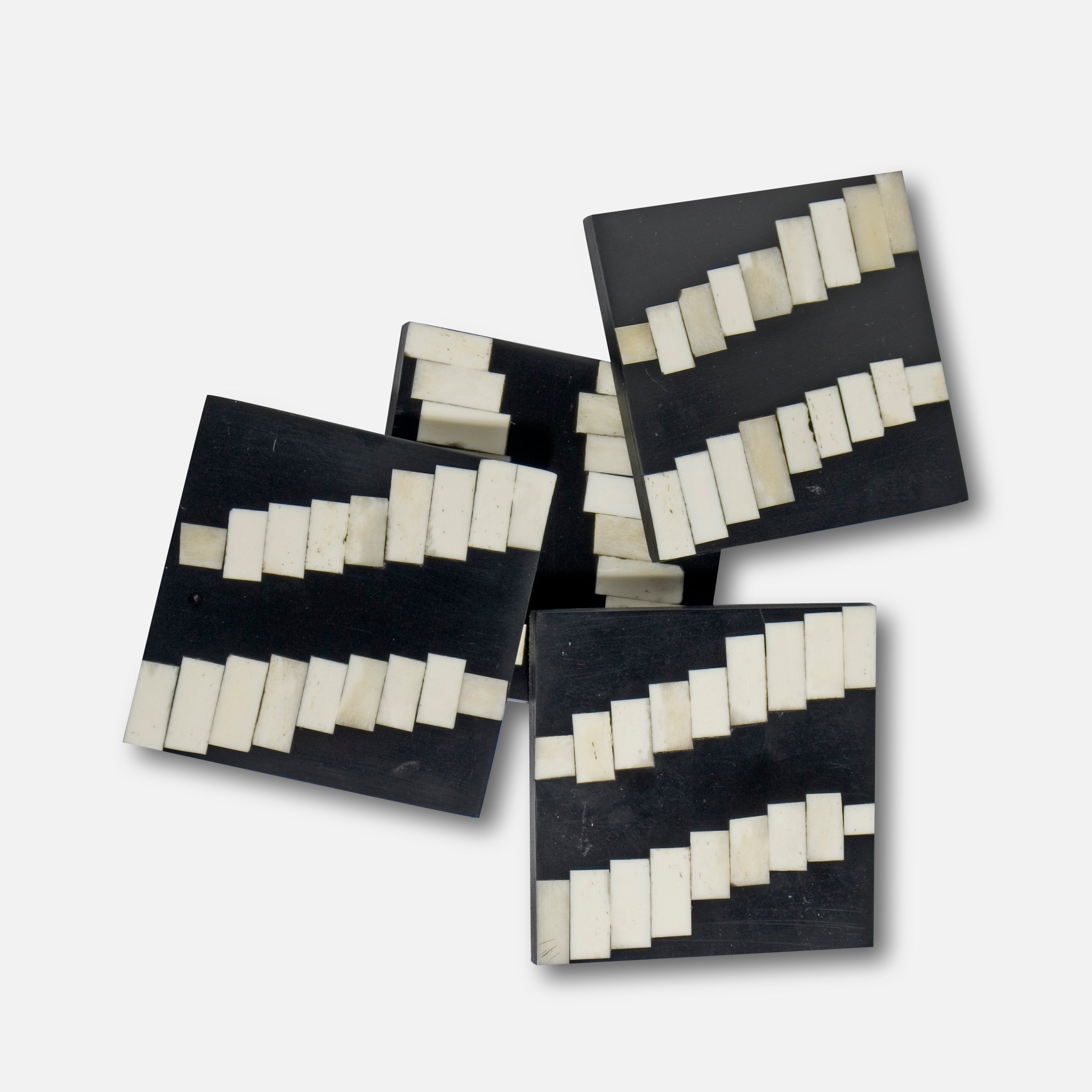 MONCHROME - WOOD INLAY BLACK IVORY COASTER SET OF 4