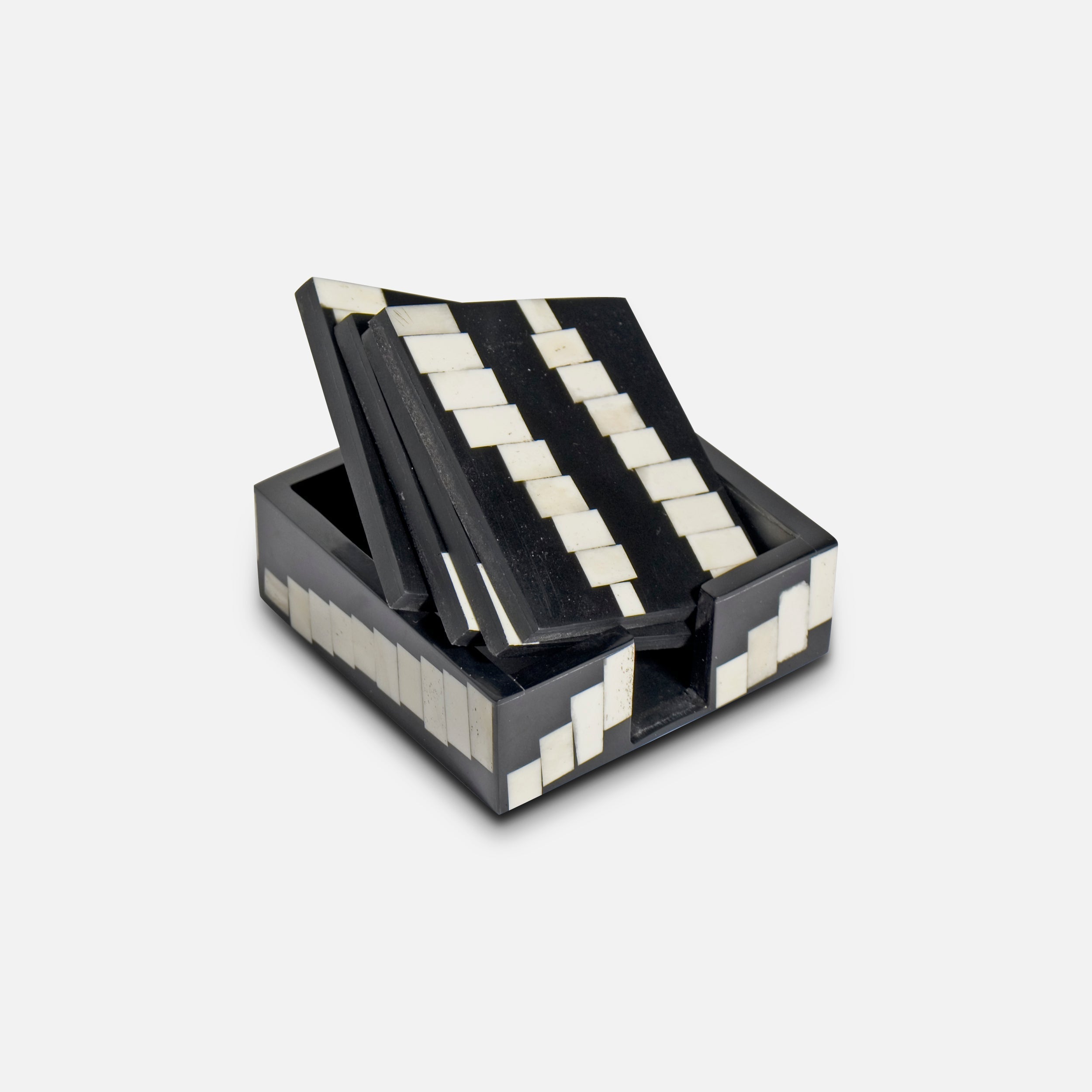 MONCHROME - WOOD INLAY BLACK IVORY COASTER SET OF 4