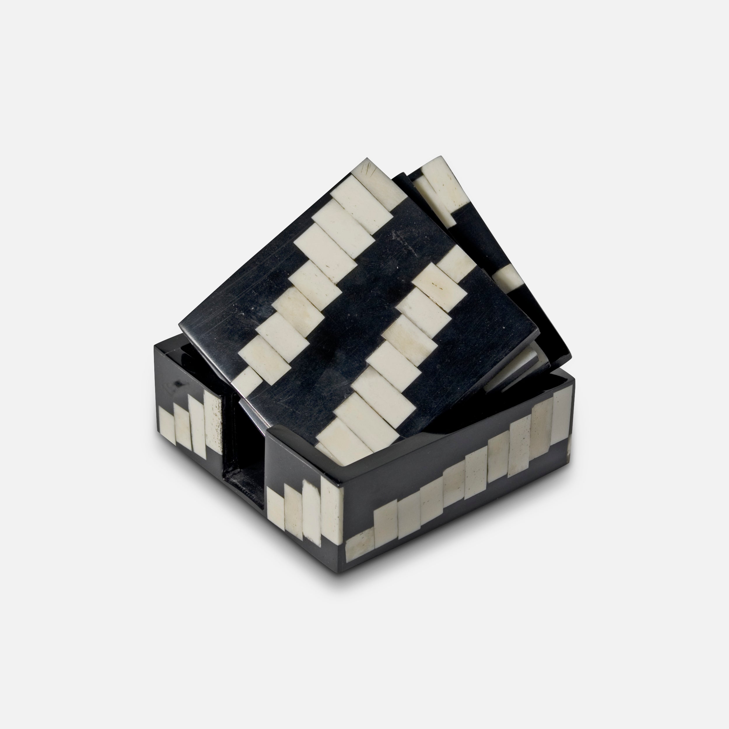 MONCHROME - WOOD INLAY BLACK IVORY COASTER SET OF 4