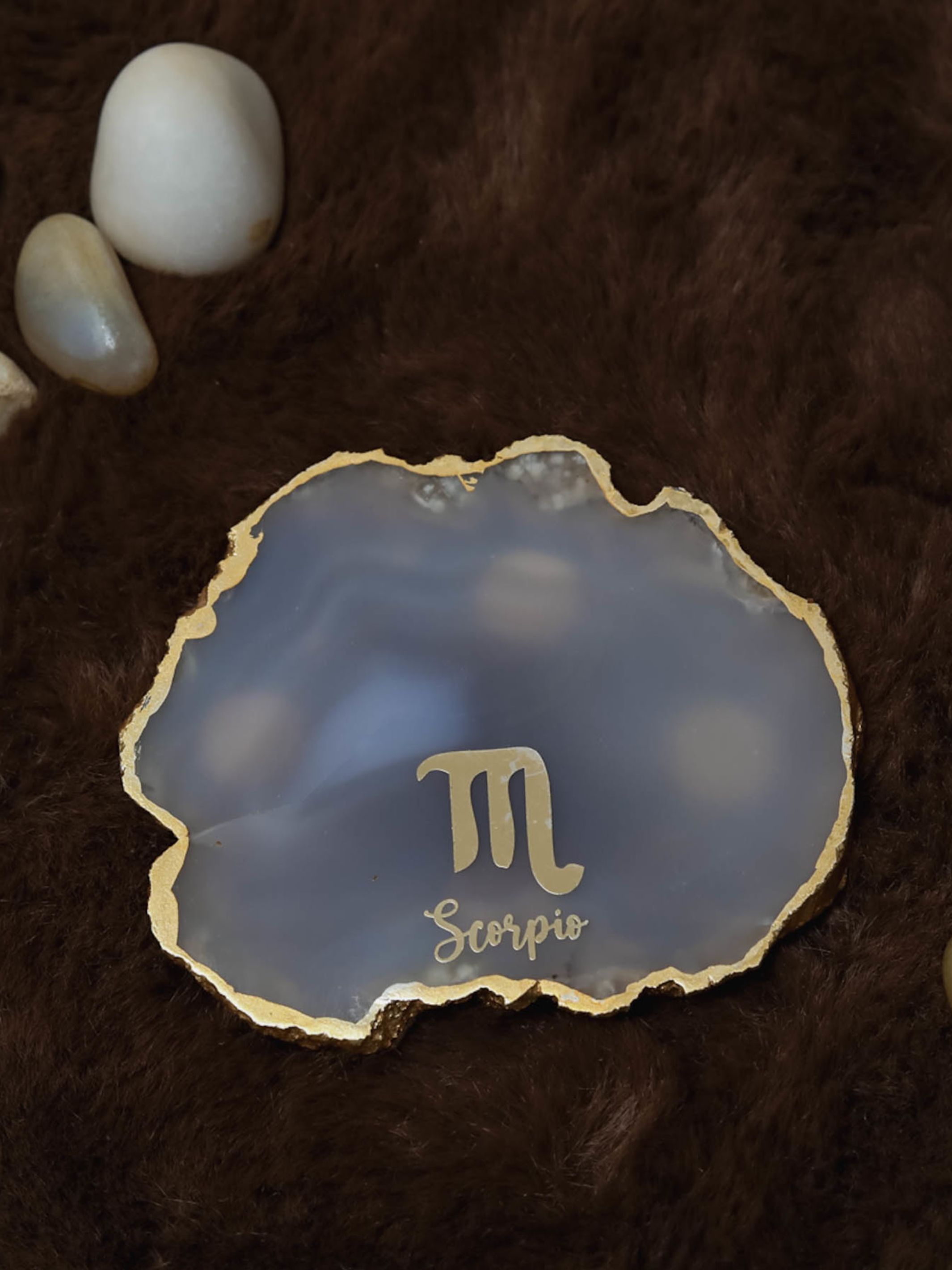 Natural Agate Zodiac Sign Scorpio Table Coaster