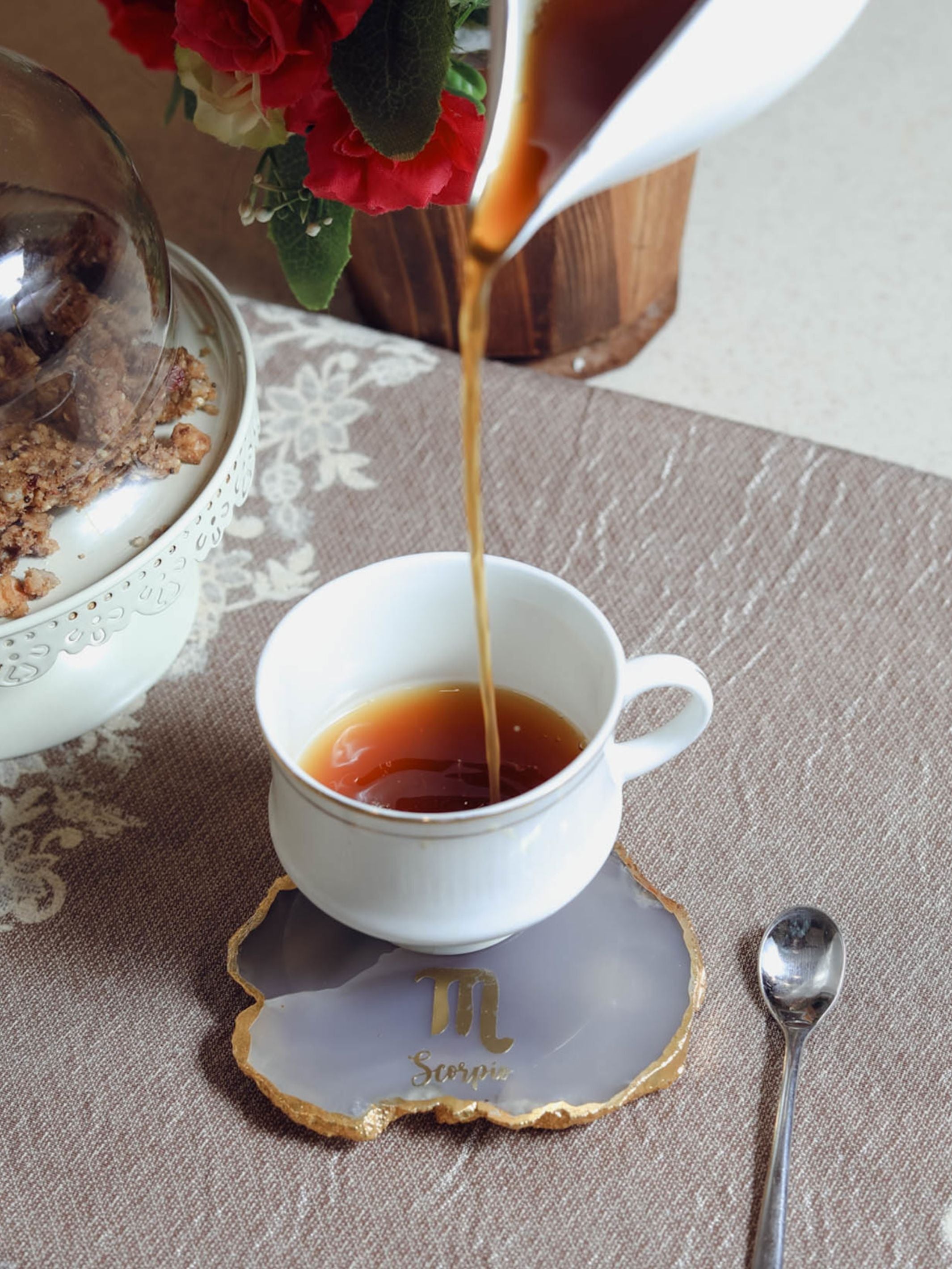 Natural Agate Zodiac Sign Scorpio Table Coaster