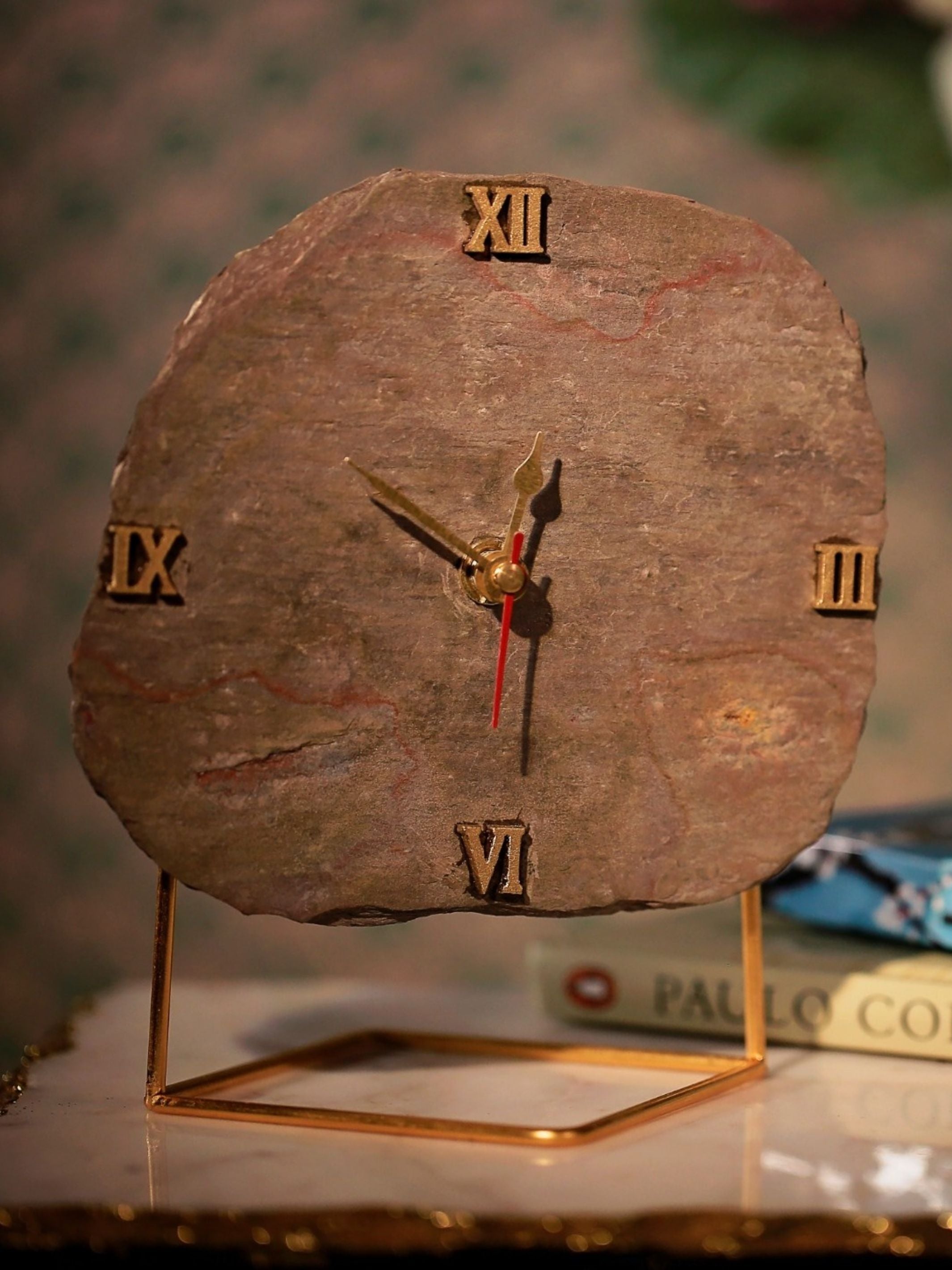 Desktop Clock - Natural Peacock Slate
