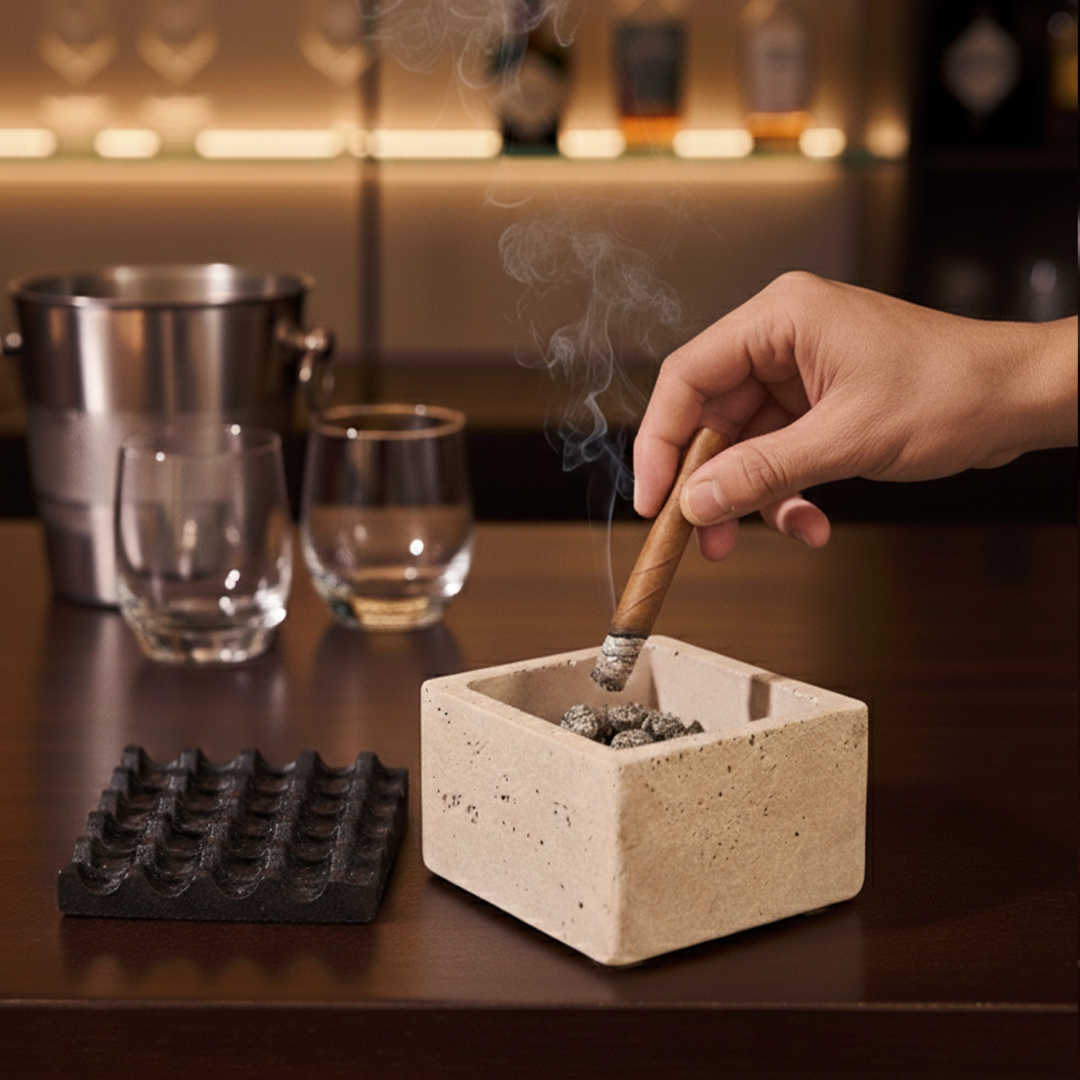 Obsidian Bloc - Travertine Stone Ashtray