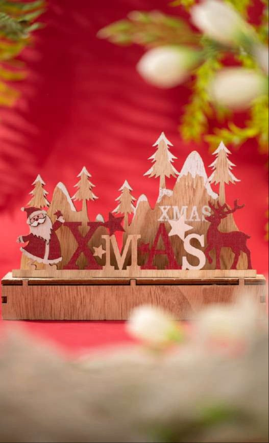 Wooden XMAS Tabletop Decoration with Santa & Reindeer_CC29
