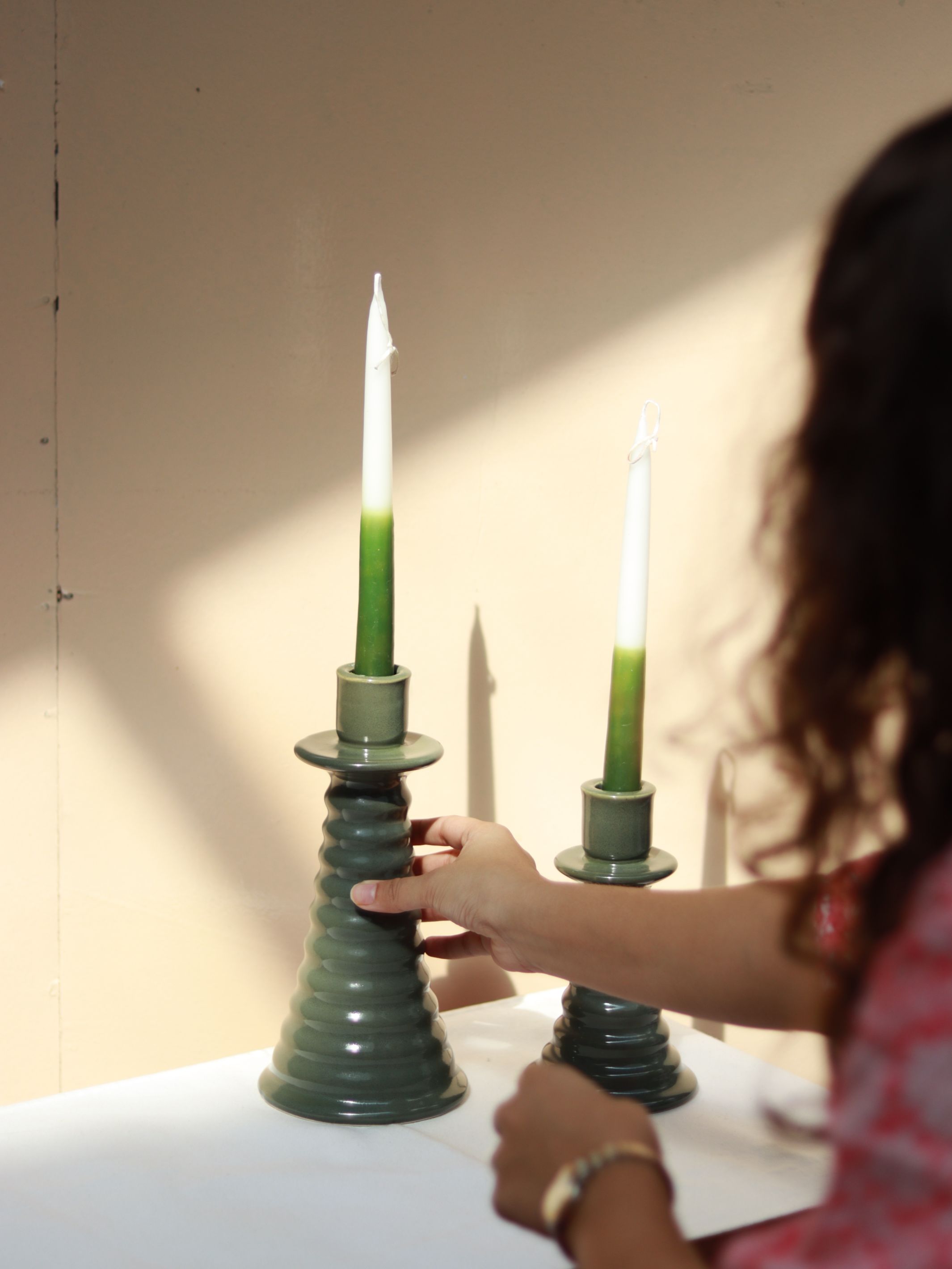 Ombre Taperd Candle set 2 - Matcha