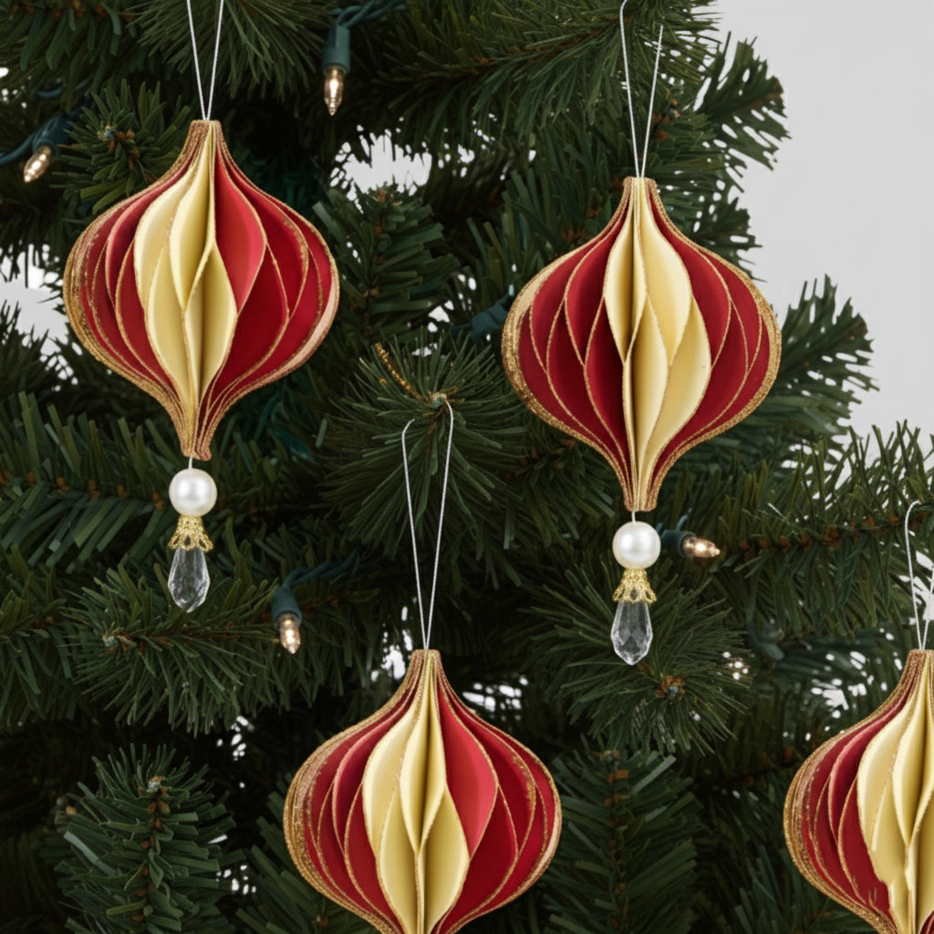 Red & Off-White Two Tone Paper Onion Decoration Set of 6