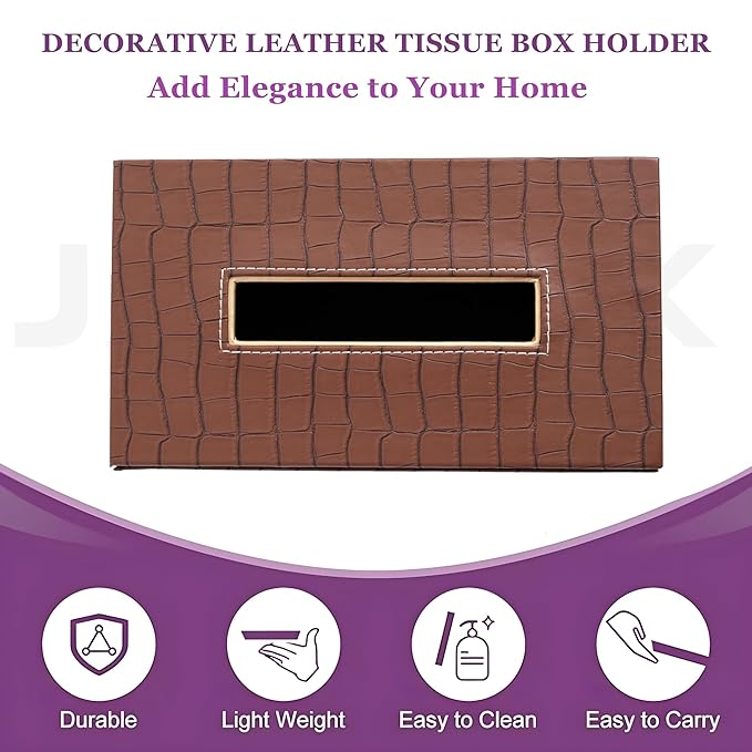 Leather Tissue Box-Tan Brown