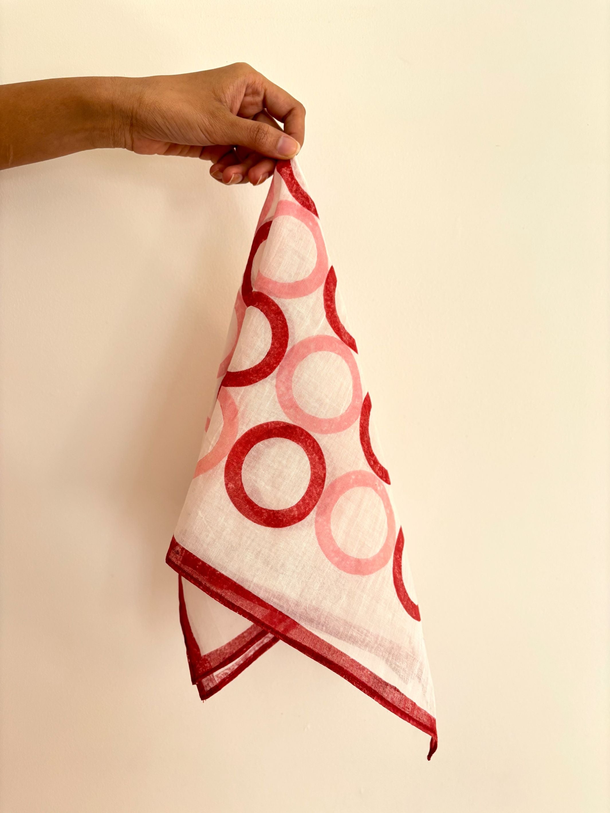 Pink & Red Geometric Circles Bandana I Cotton Square Scarf