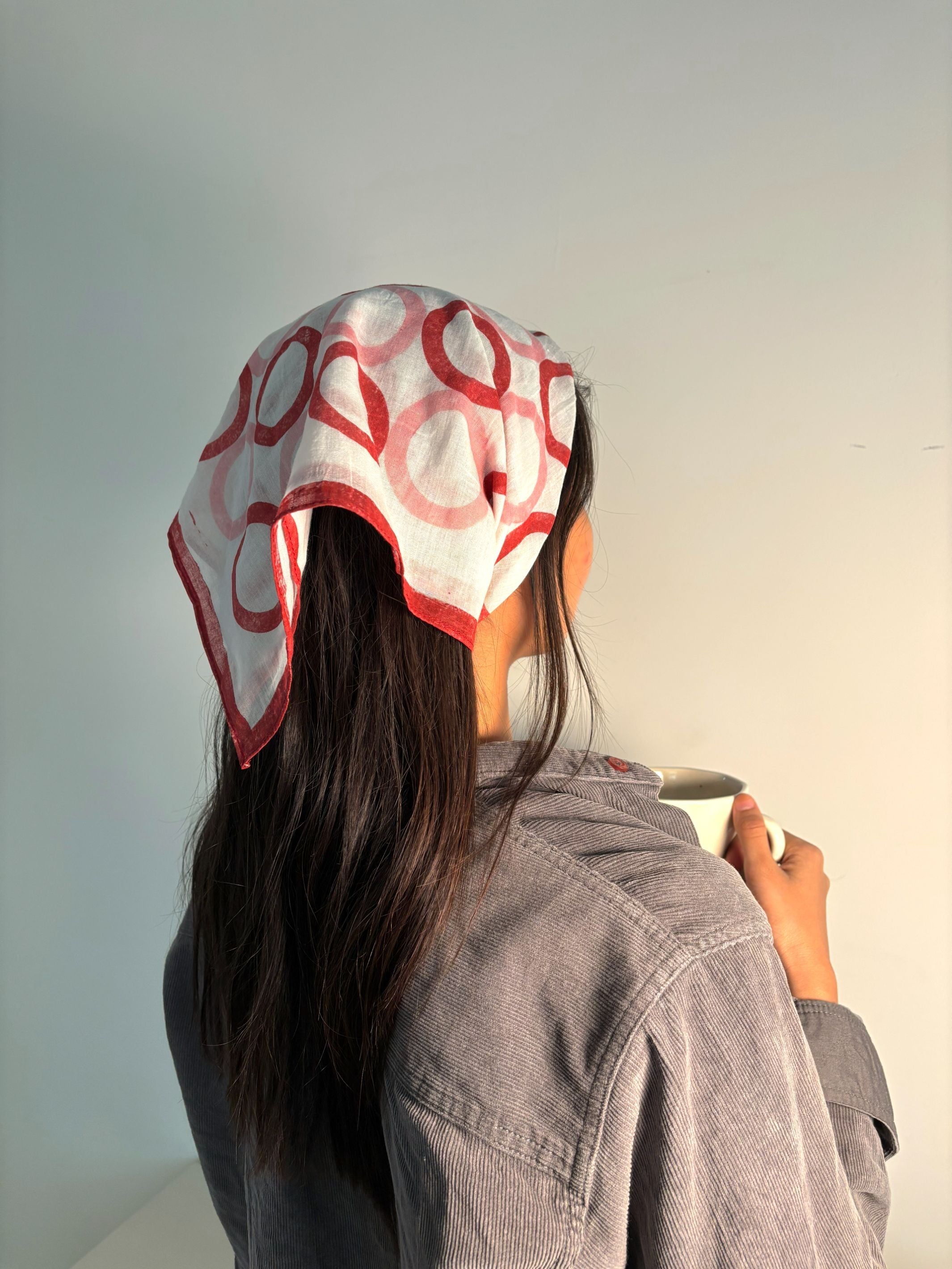 Pink & Red Geometric Circles Bandana I Cotton Square Scarf