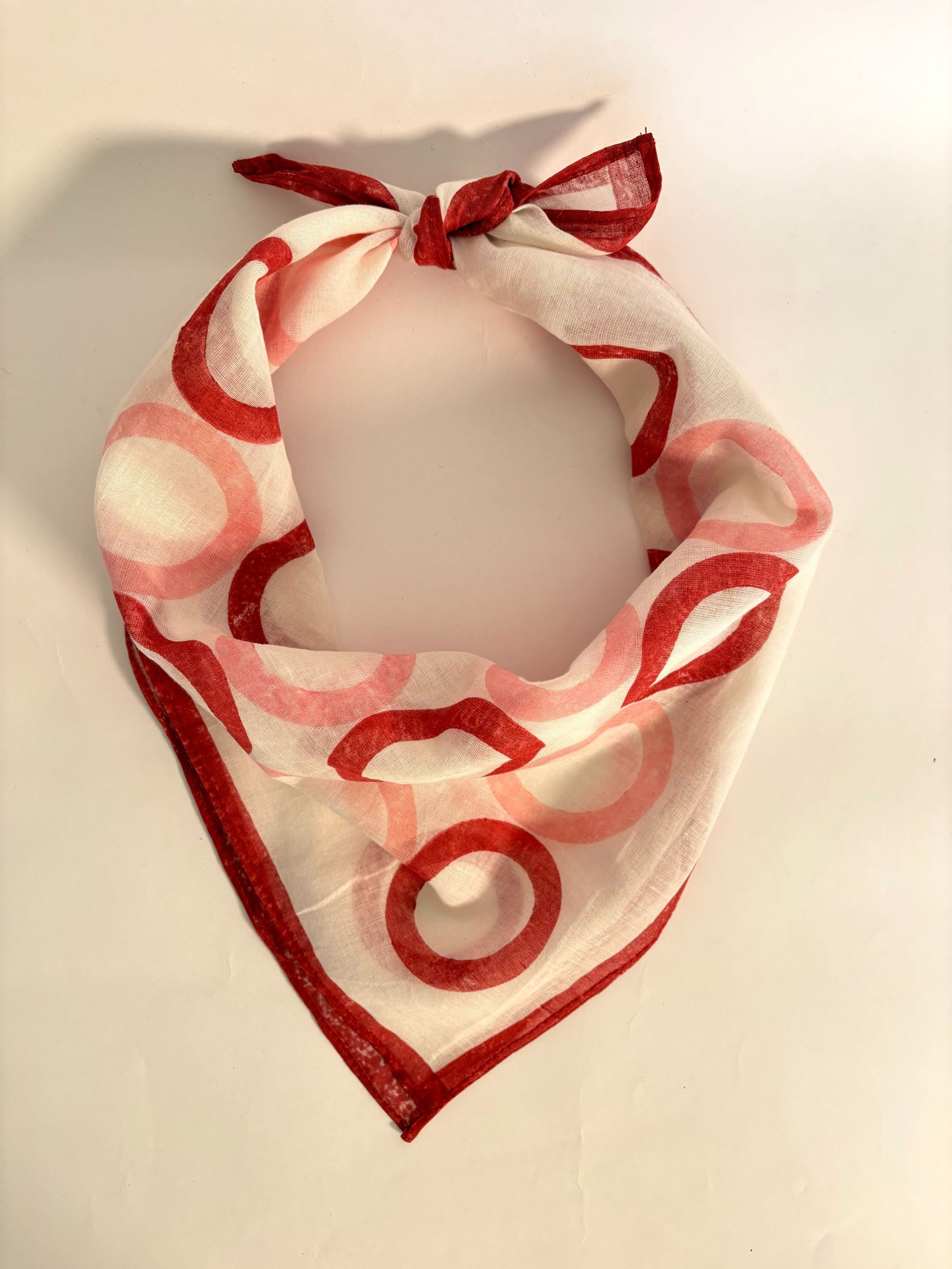 Pink & Red Geometric Circles Bandana I Cotton Square Scarf