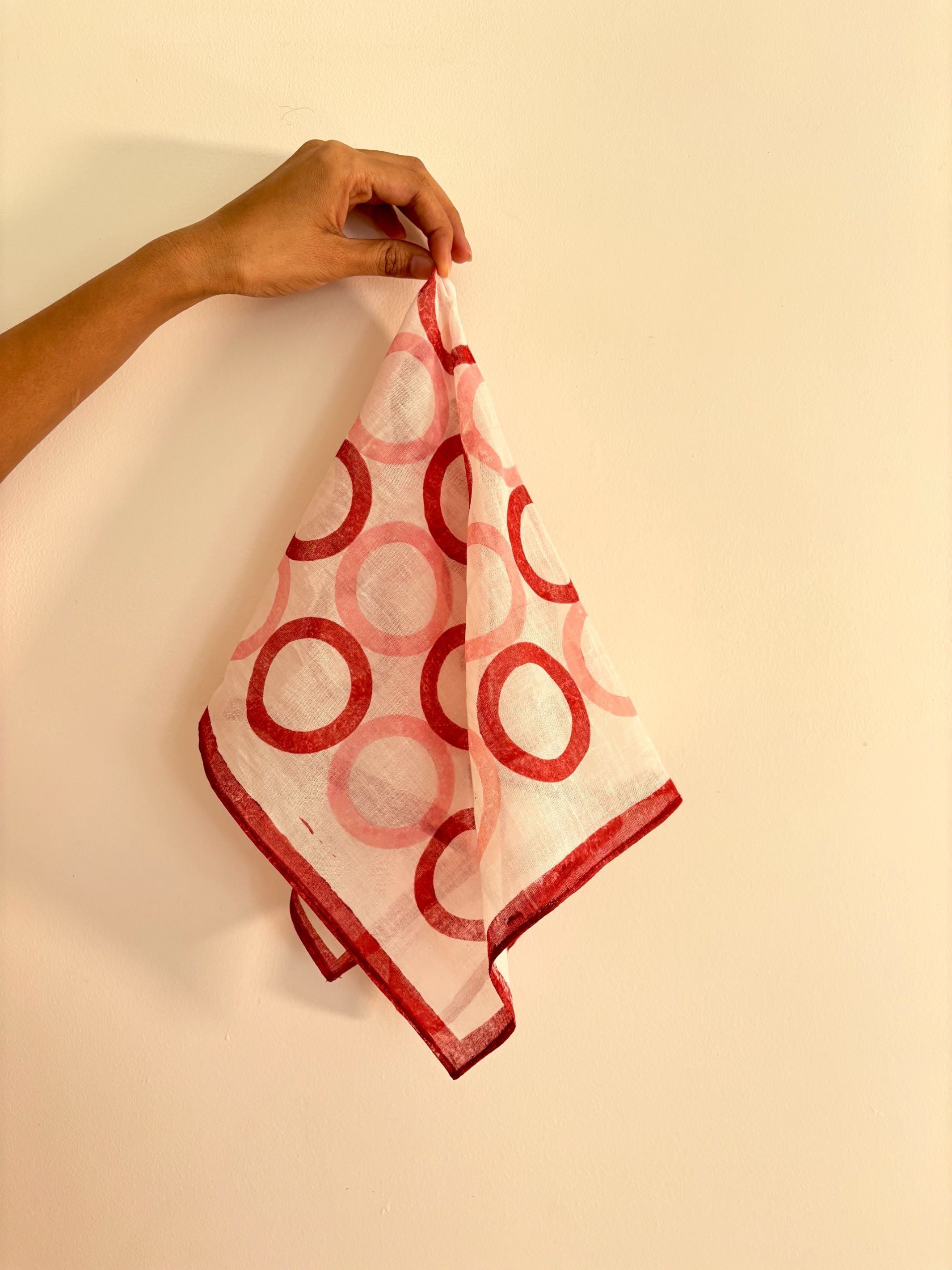 Pink & Red Geometric Circles Bandana I Cotton Square Scarf