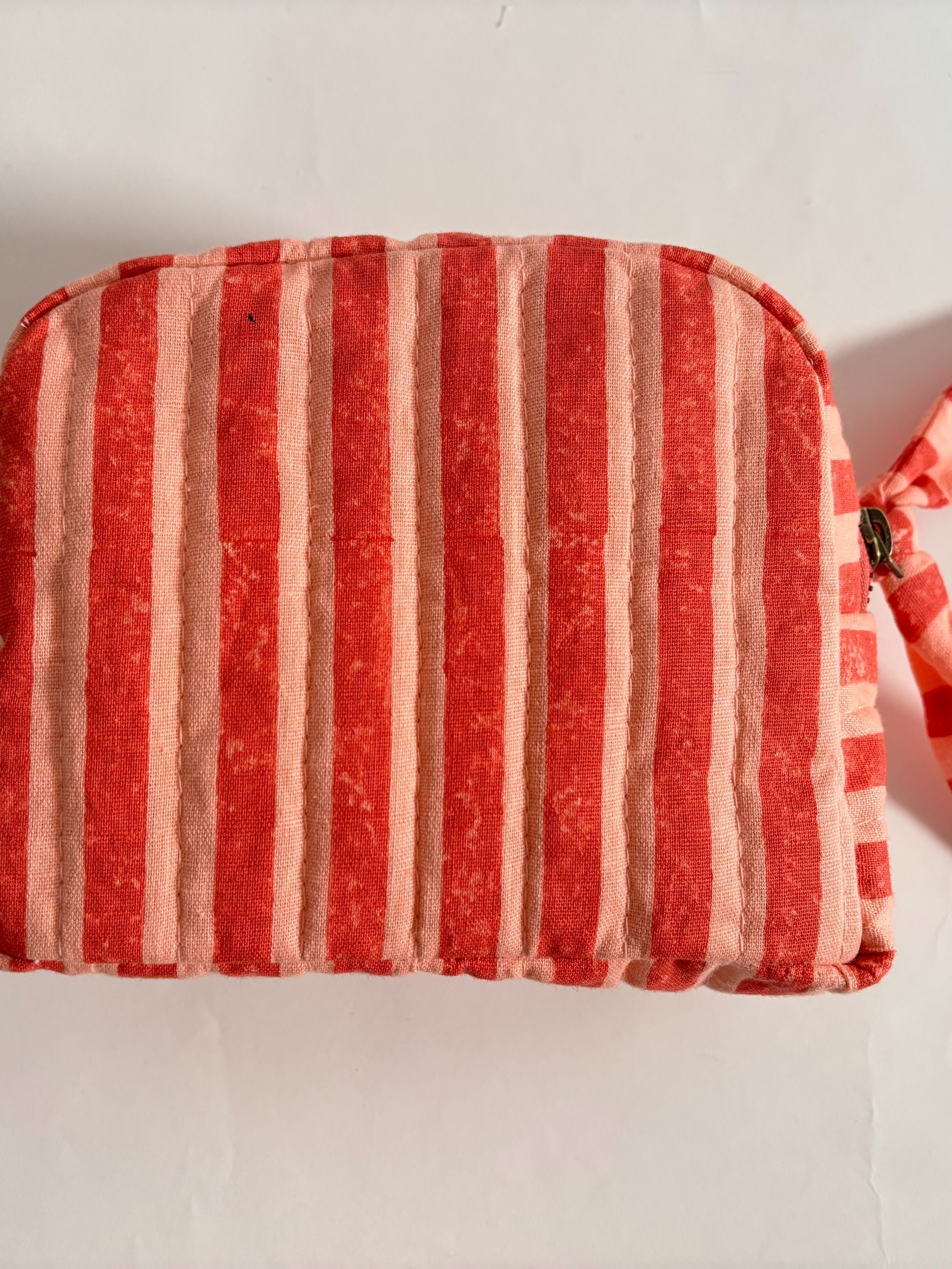 Pink & Red Stripes Quilted Cotton Travel Pouch