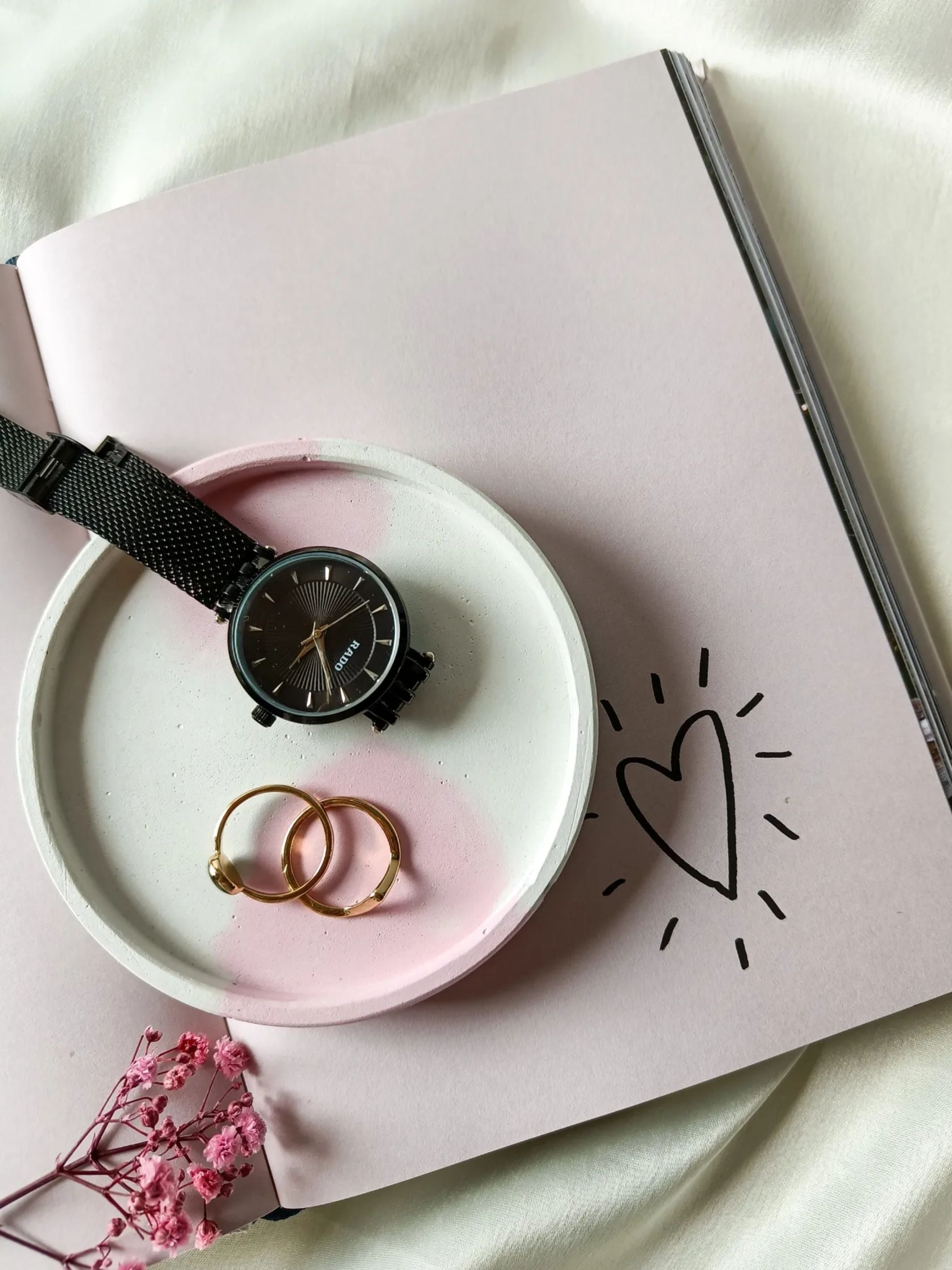Round Concrete Coaster - Pink Abstract
