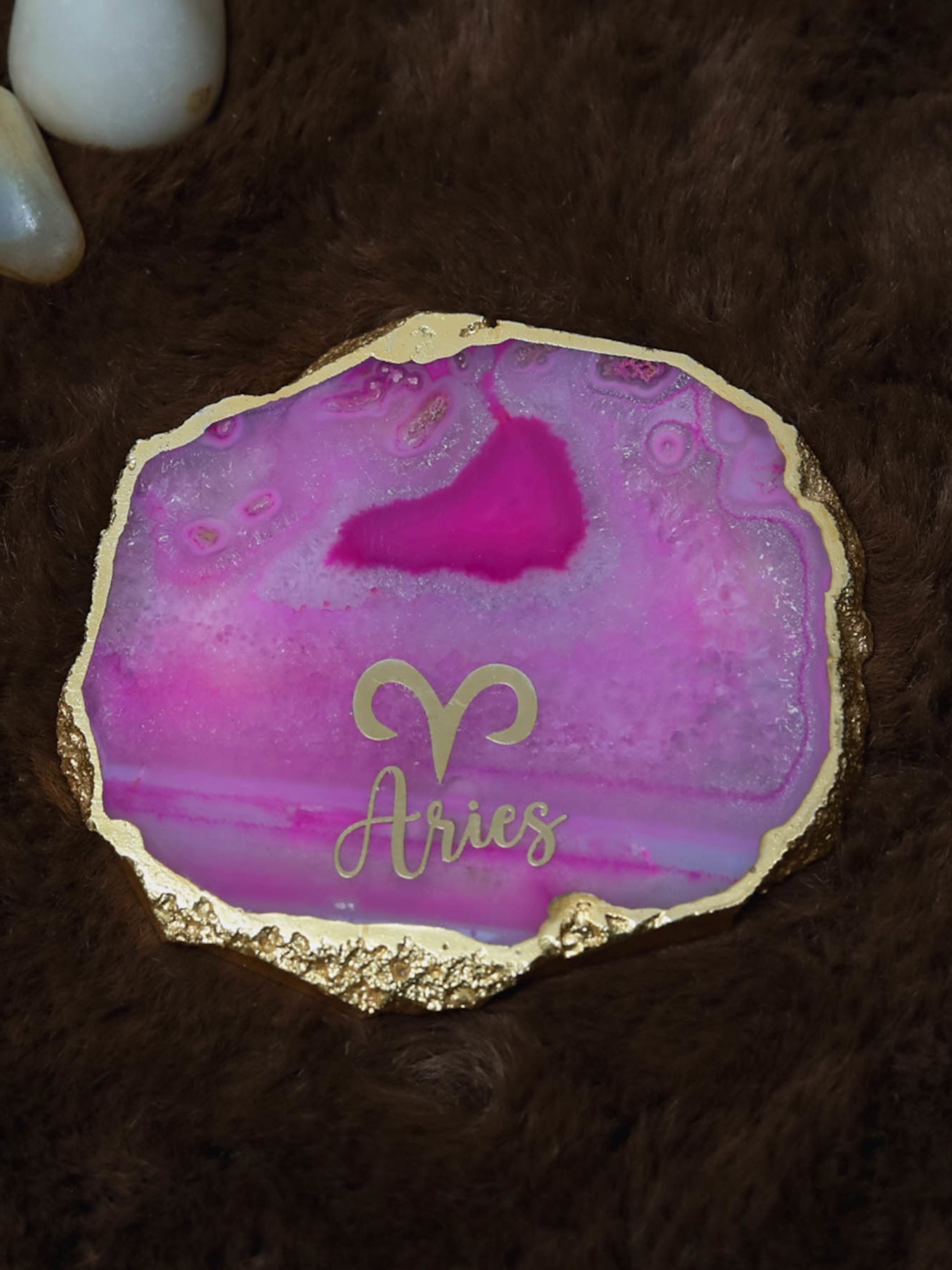 Pink Agate Zodiac Sign Aries Table Coaster