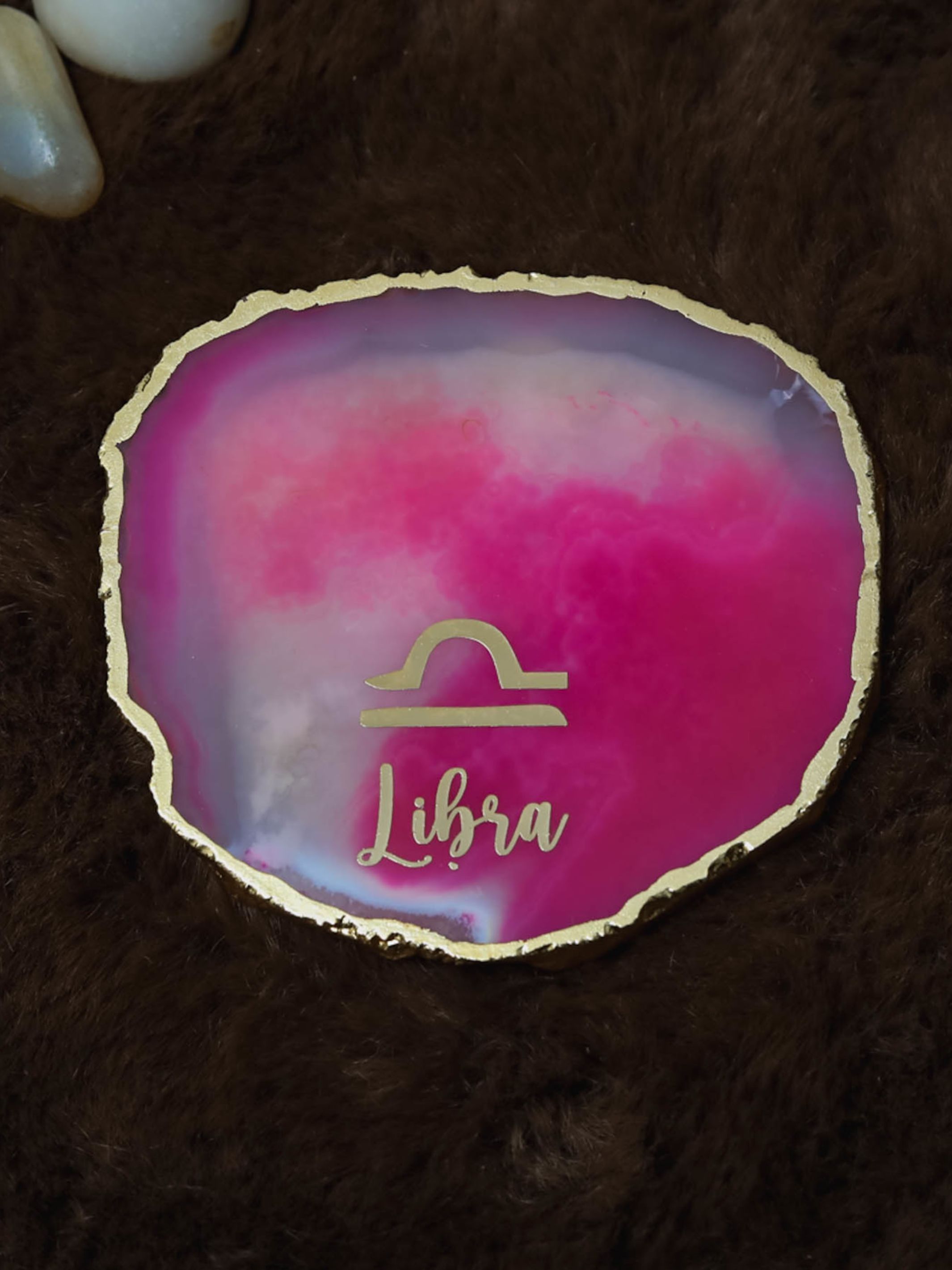 Pink Agate Zodiac Sign Libra Table Coaster
