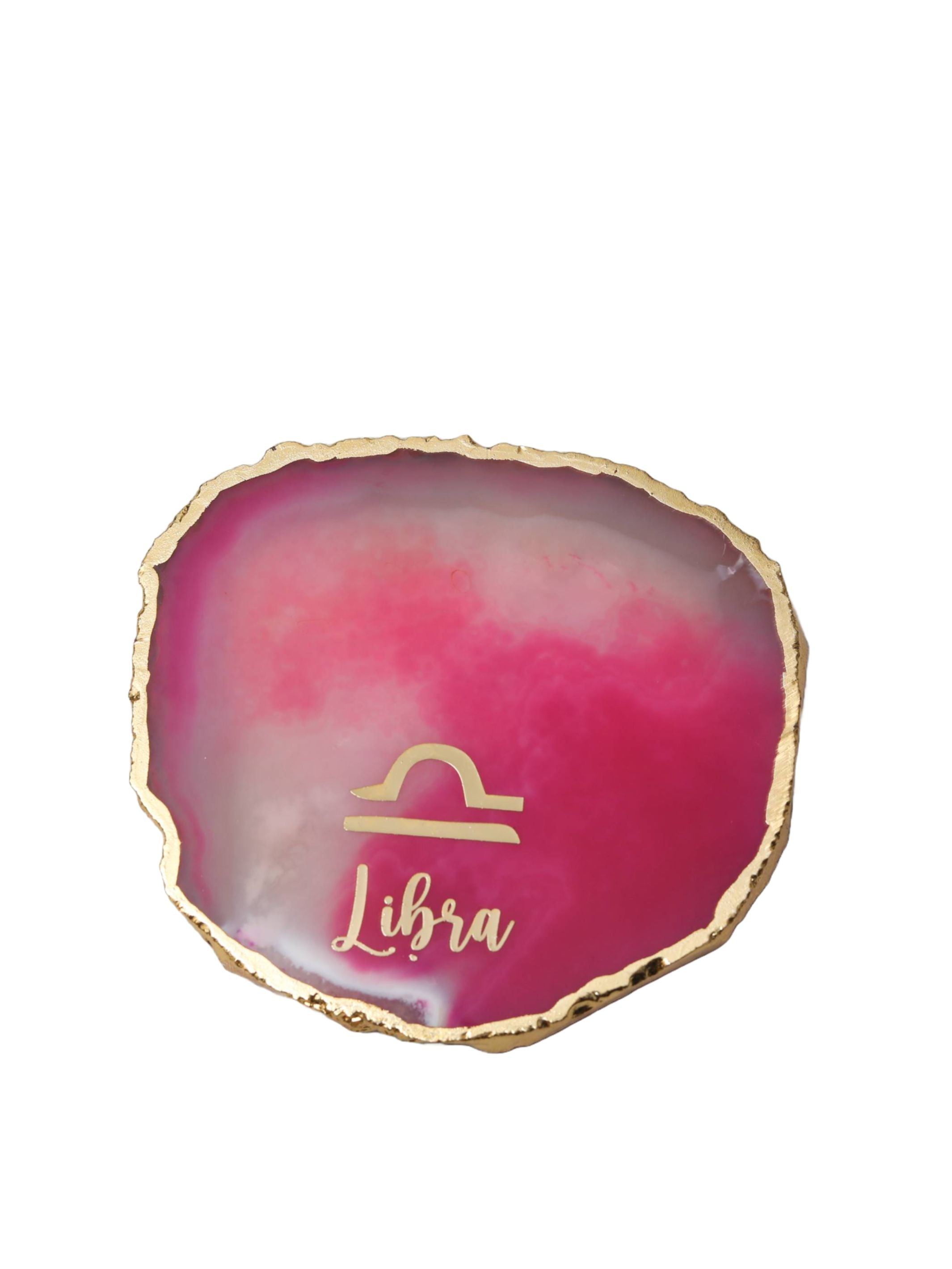 Pink Agate Zodiac Sign Libra Table Coaster