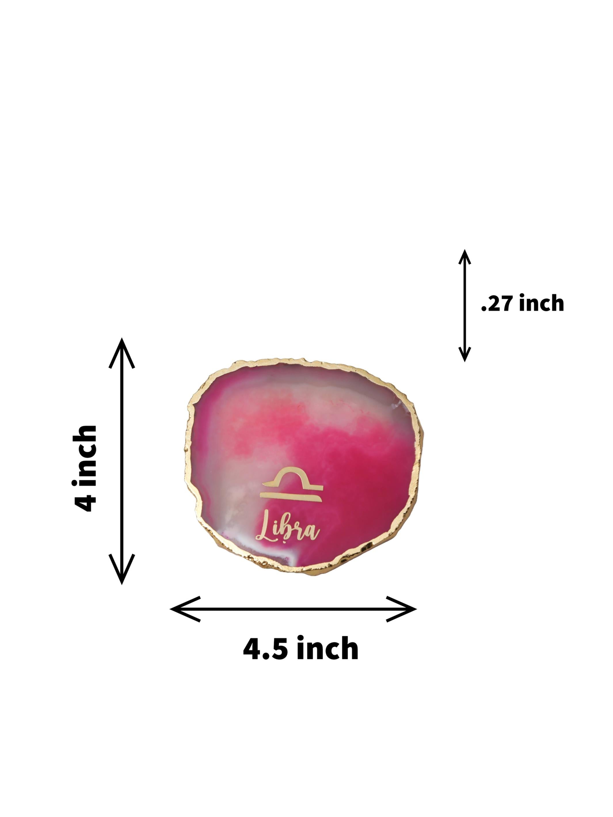 Pink Agate Zodiac Sign Libra Table Coaster