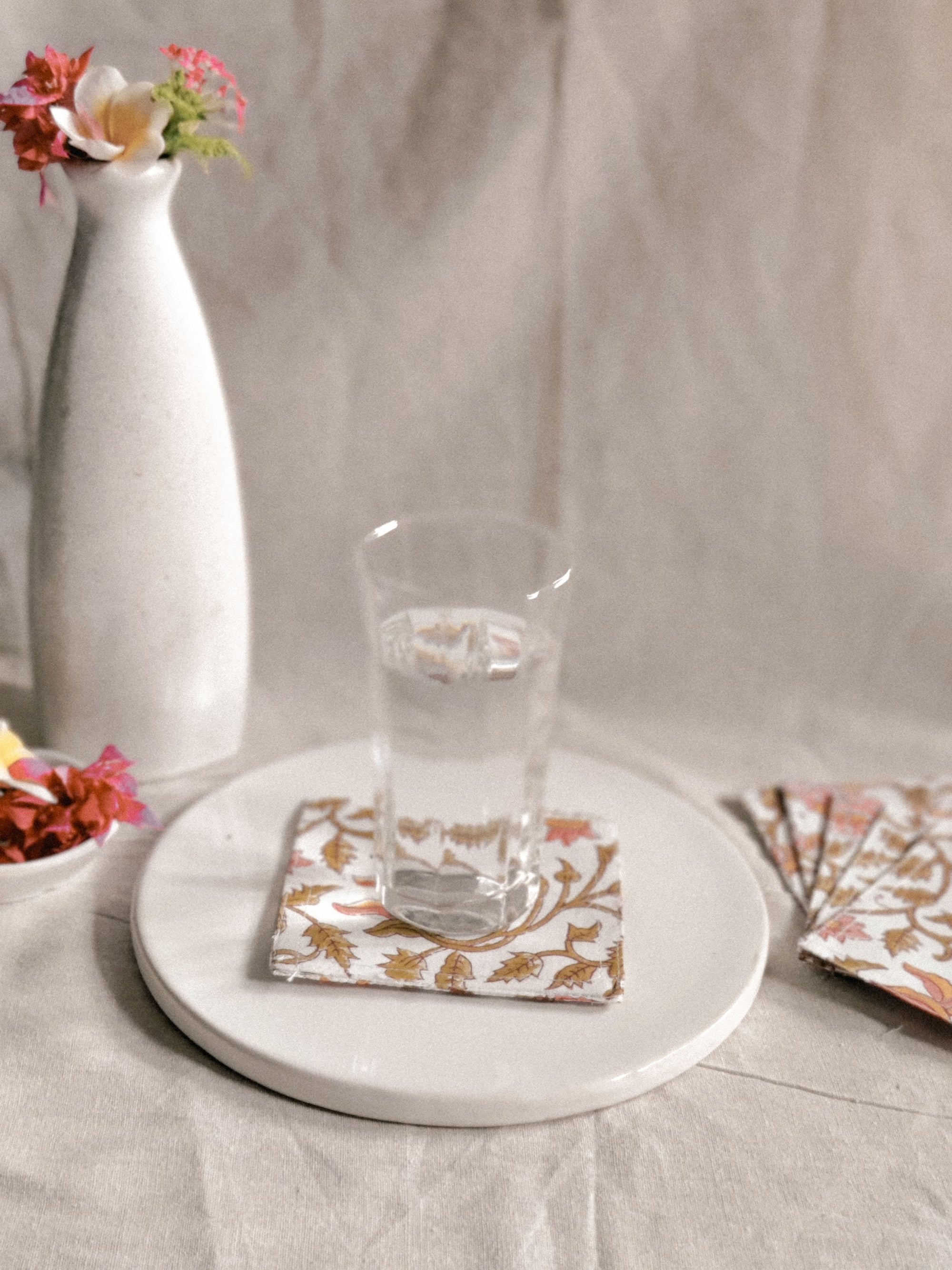 Cotton Coasters Set of 6 - Pink floral