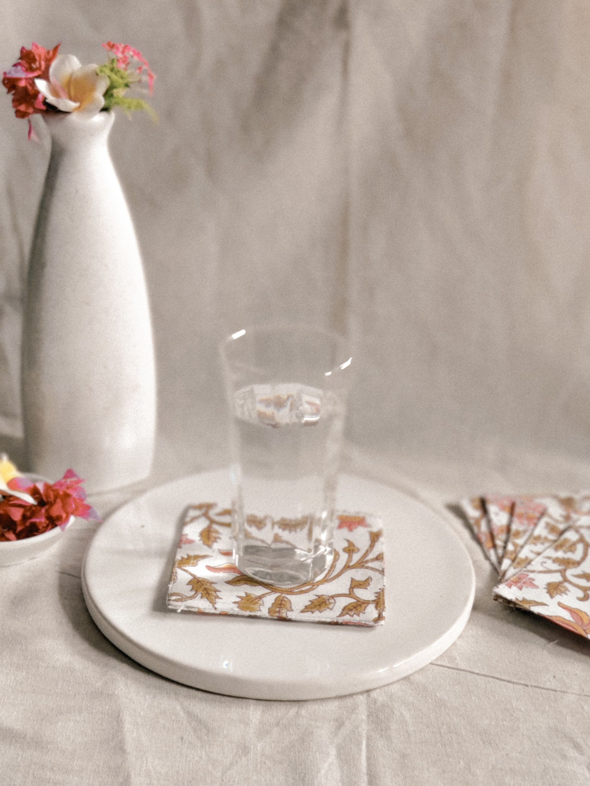 Cotton Coasters Set of 6 - Pink floral