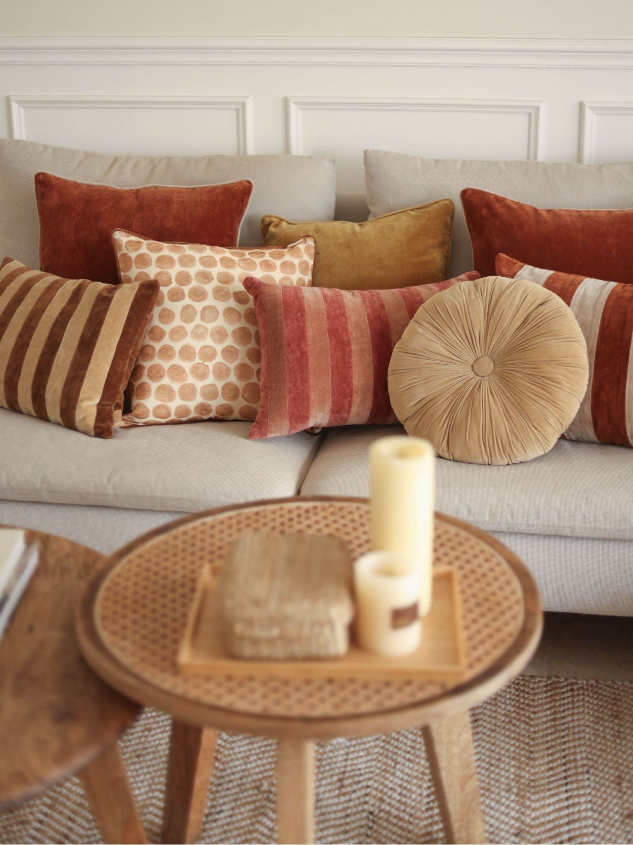 Polka Dot Caramel Velvet Cushion Cover