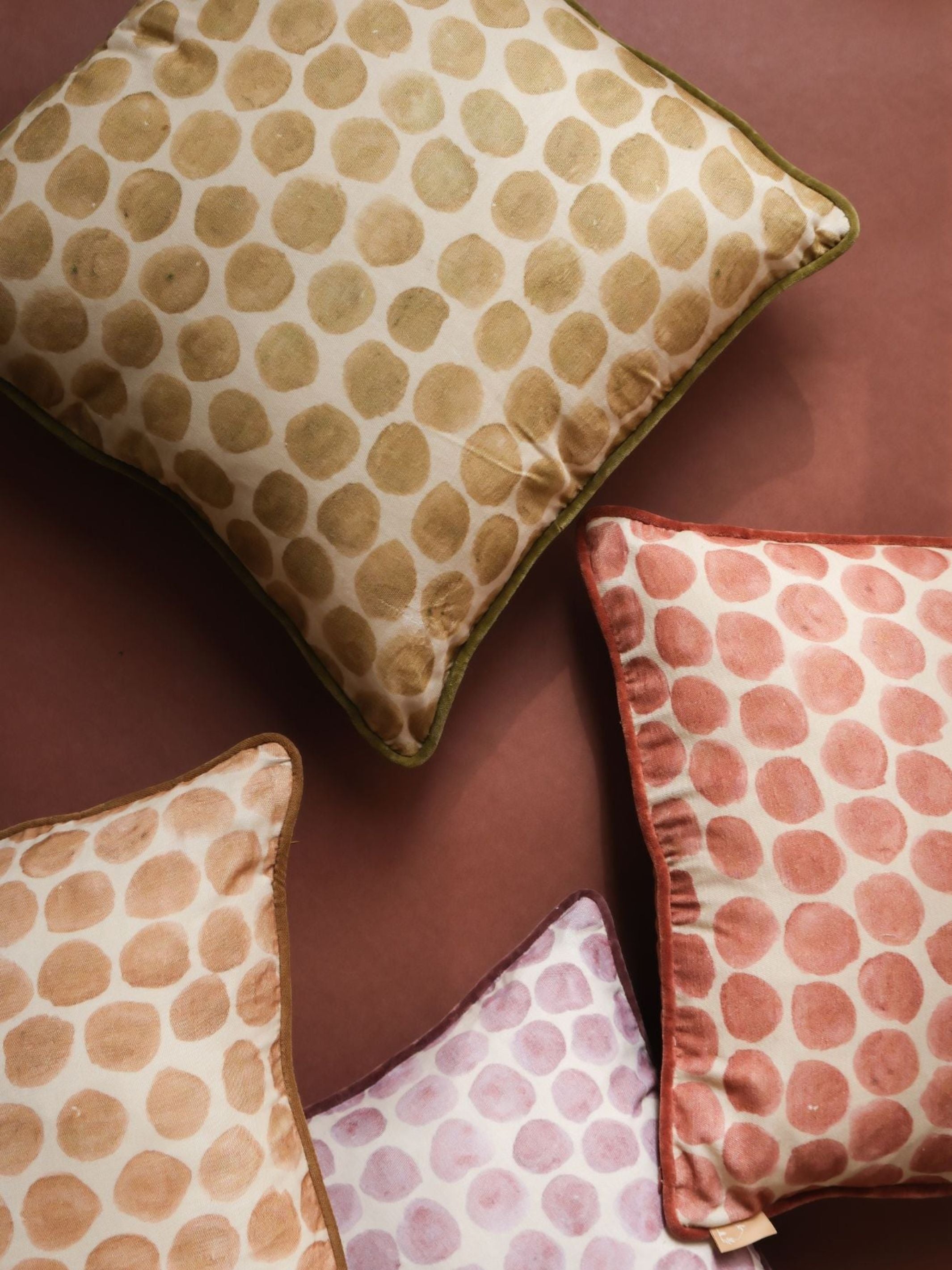 Polka Dot Caramel Velvet Cushion Cover