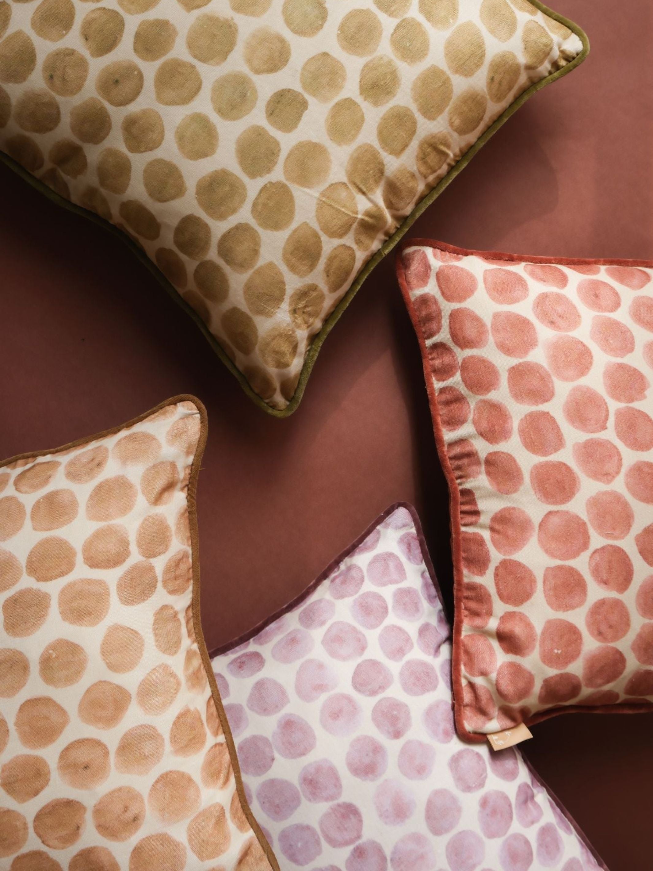 Polka Dot Caramel Velvet Cushion Cover