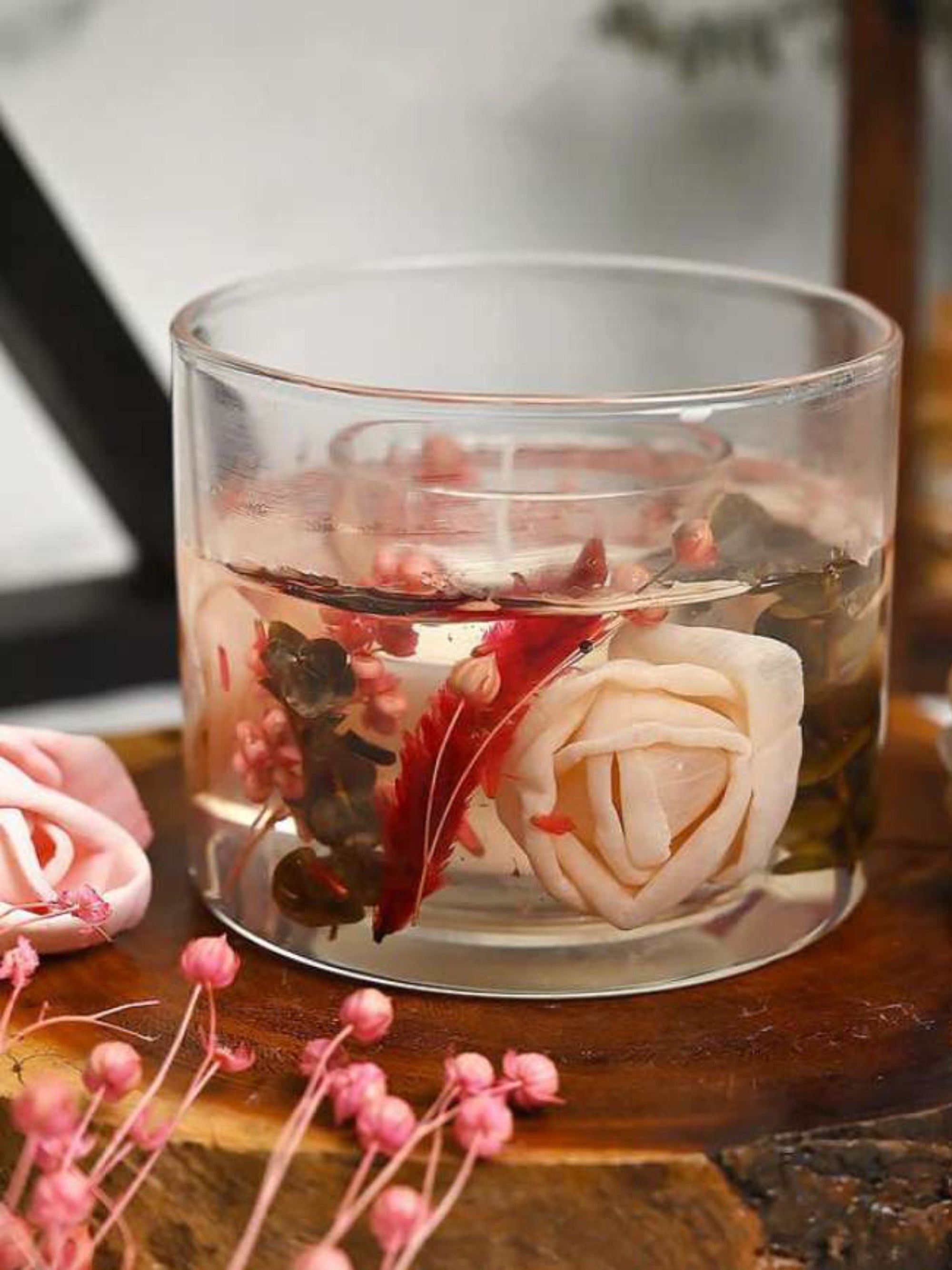 Pure Soy Scented Wax And Gel Wax Candle With Pink Rose