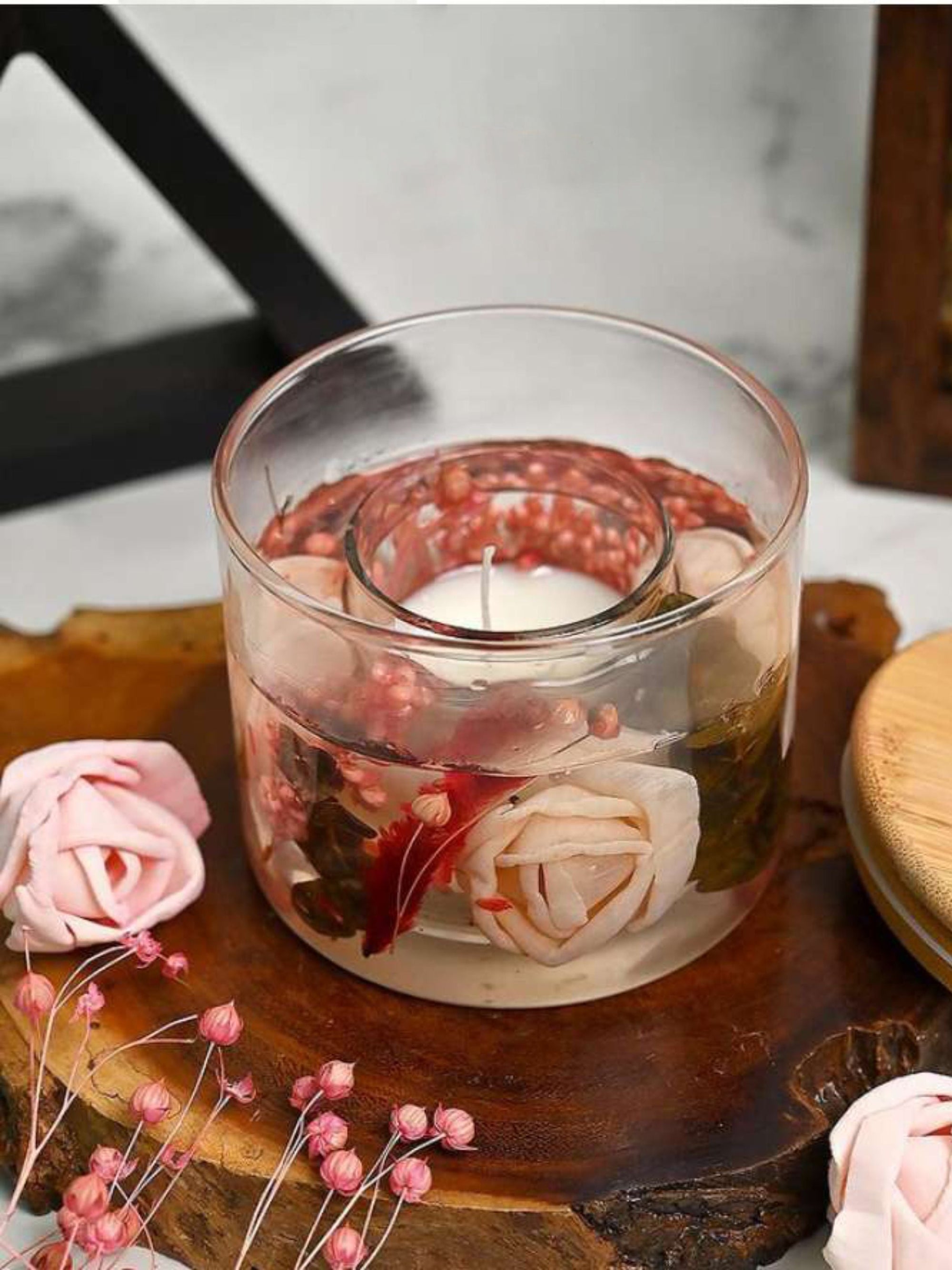 Pure Soy Scented Wax And Gel Wax Candle With Pink Rose