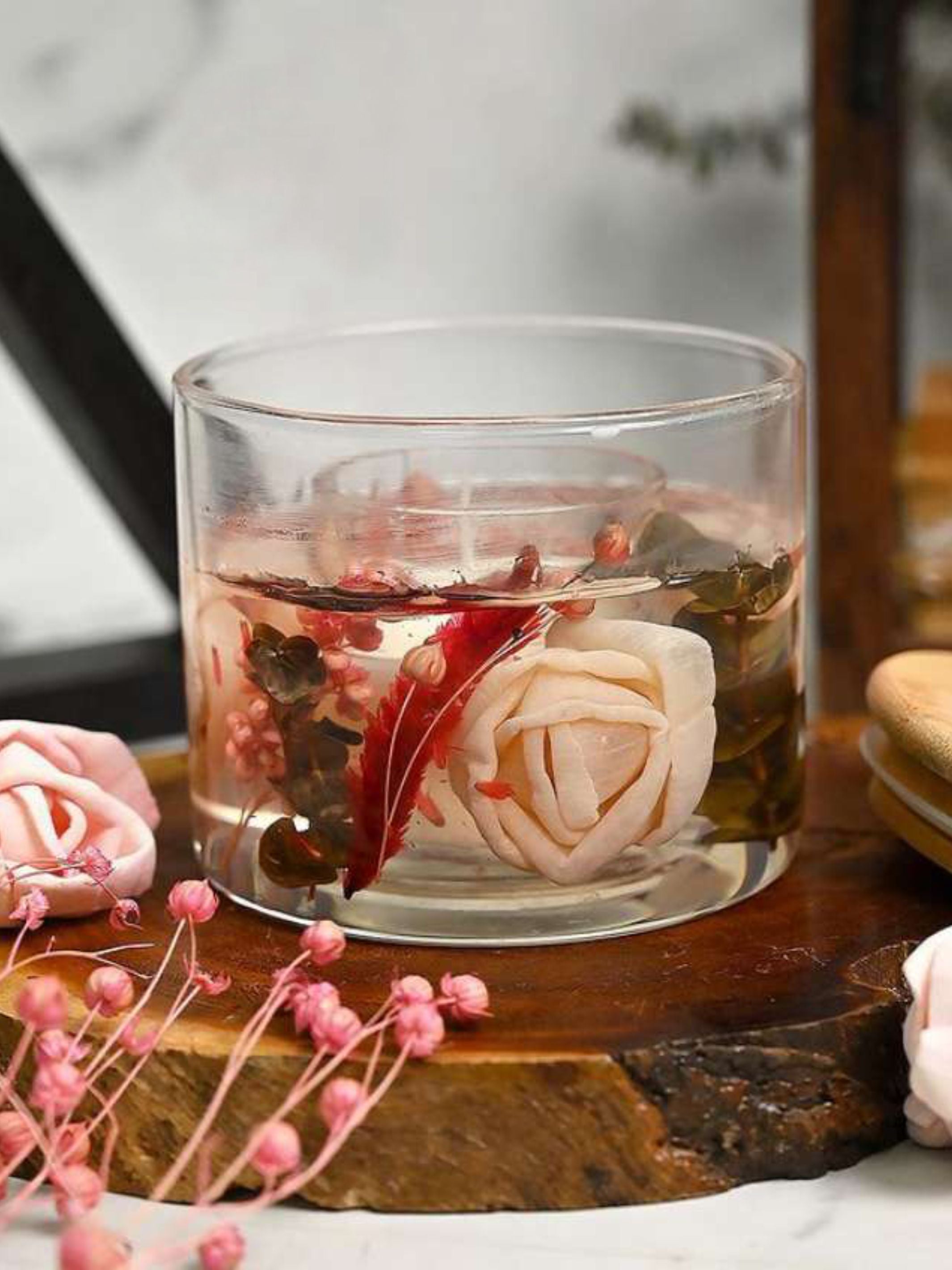 Pure Soy Scented Wax And Gel Wax Candle With Pink Rose