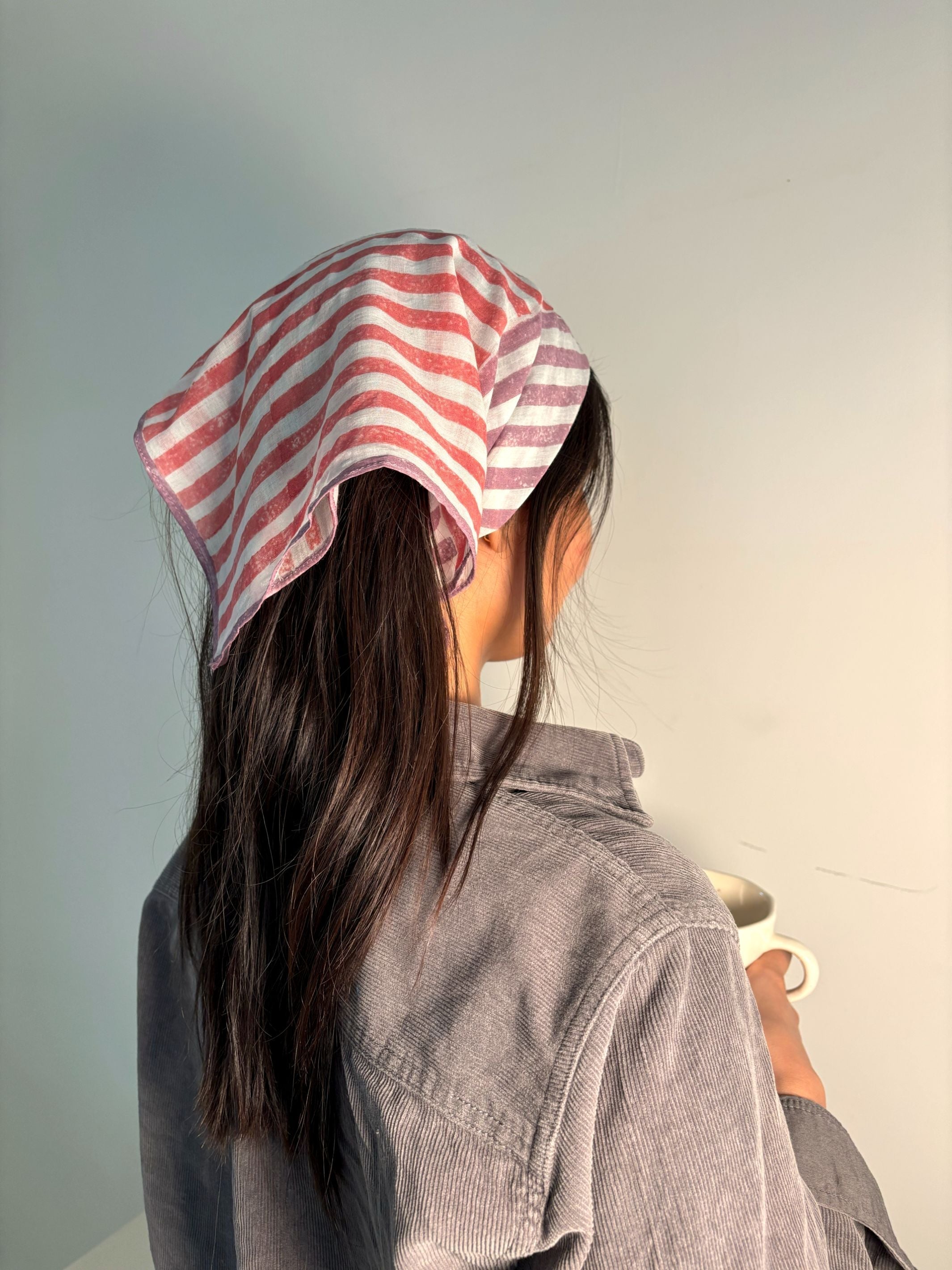 Purple & Red Stripes Bandana I Cotton Square Scarf