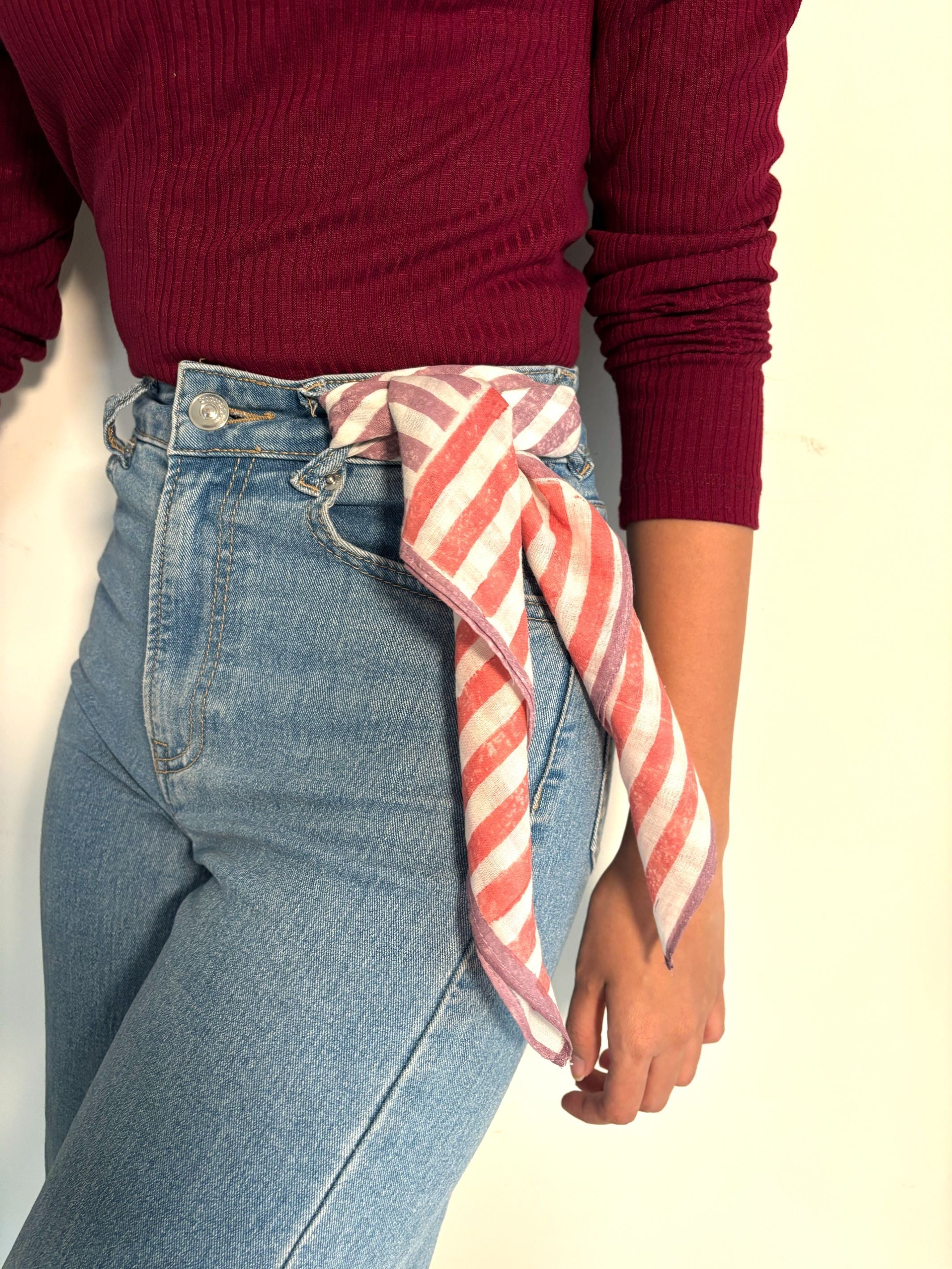 Purple & Red Stripes Bandana I Cotton Square Scarf