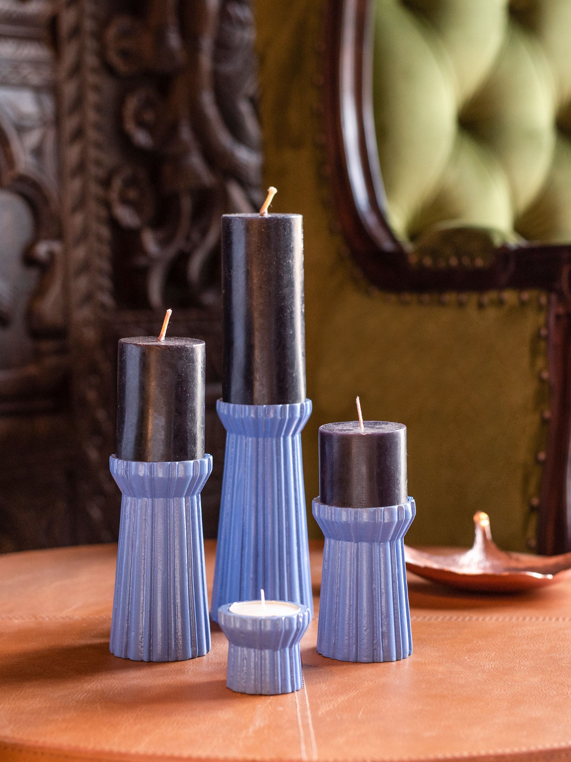 Qutub Azure Blue Candle Stand