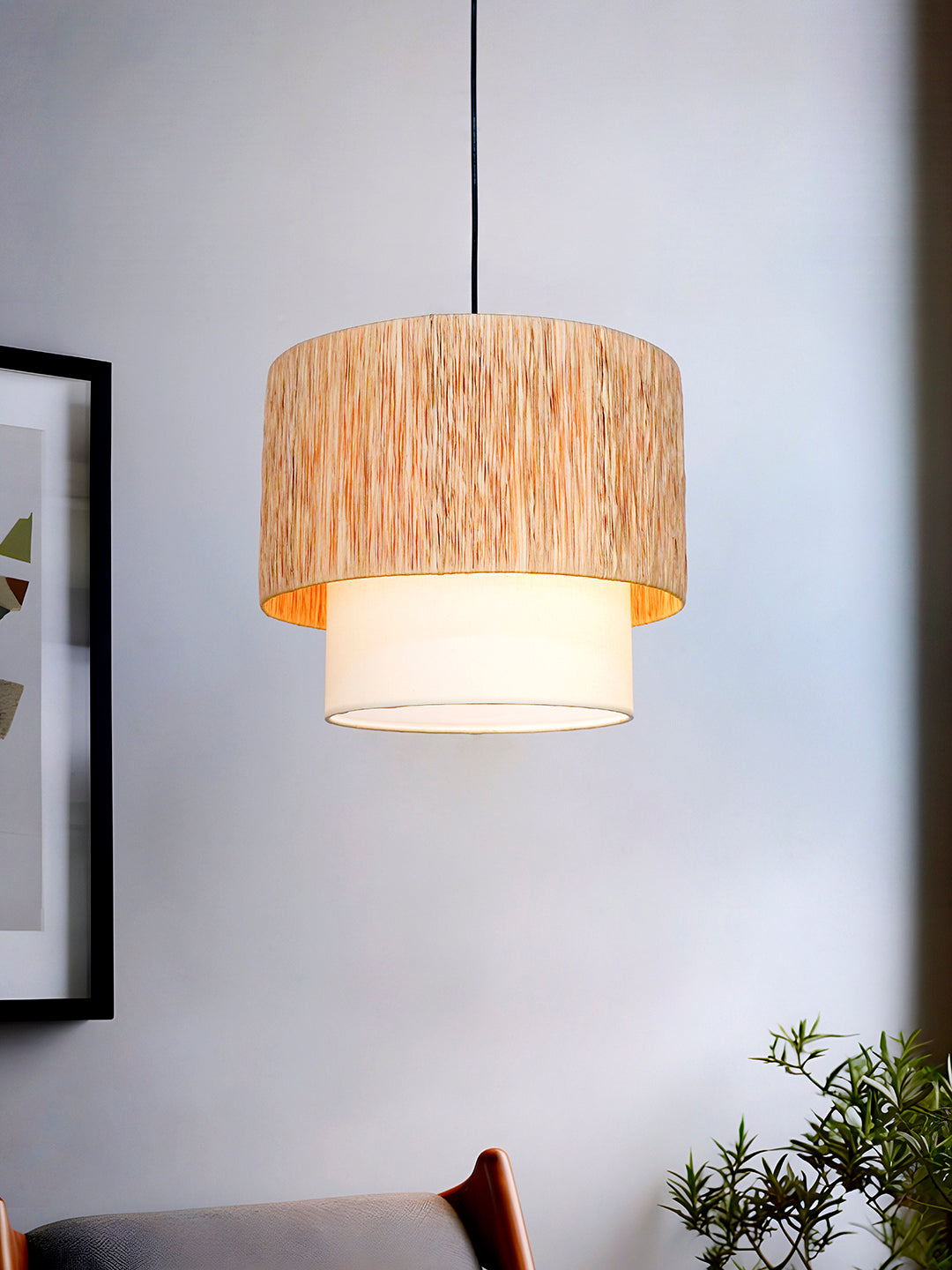 Rafia14 Inch Wide Double Drum Pendant Light - Natural Elegance for Your Space