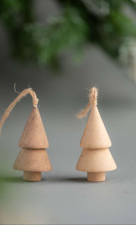 Mini Wooden Cone Christmas Tree Hanging Ornaments (Set of 2)_CC62