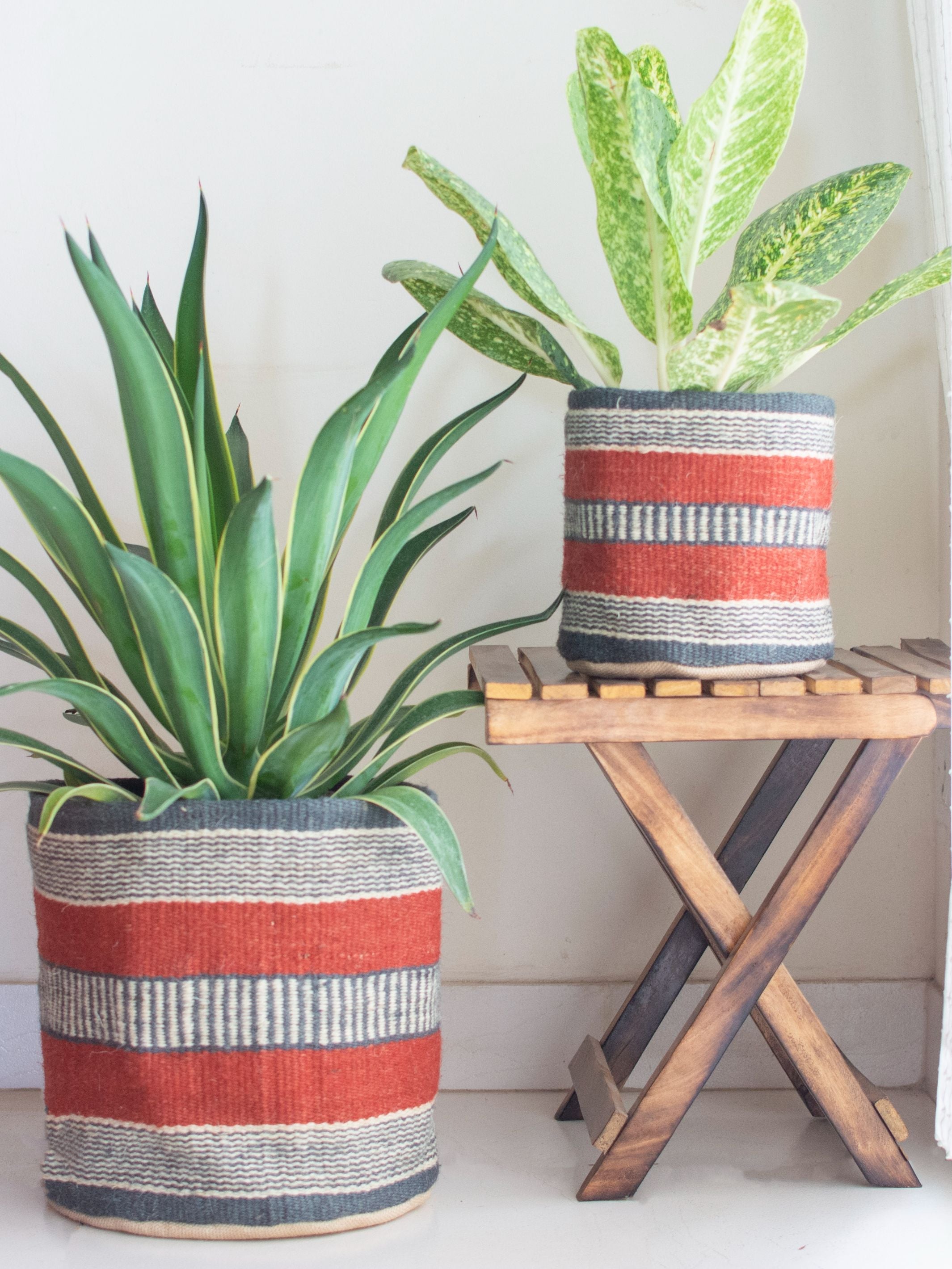 Red Jute Handwoven Baskets- Set of 2
