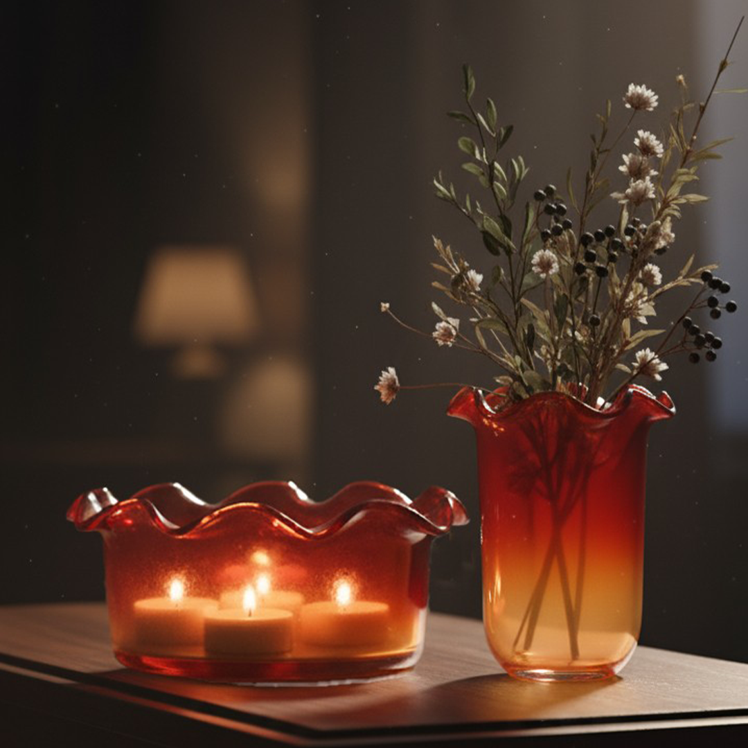 Sculptural Sunset - Urli Hand Blown Glass Bowl & Vase