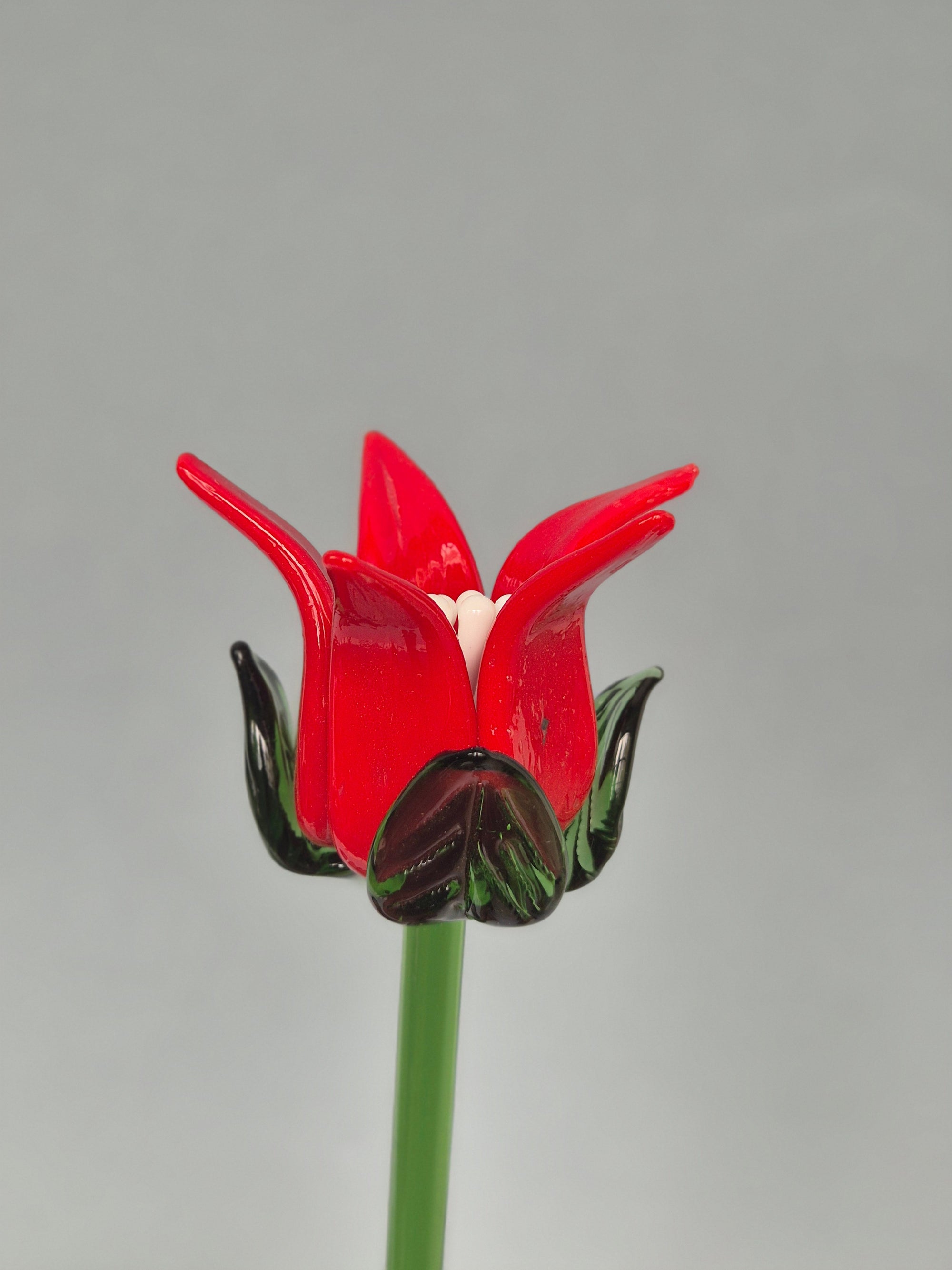 Tinsel Lily Glass Flower Stem - Red & White
