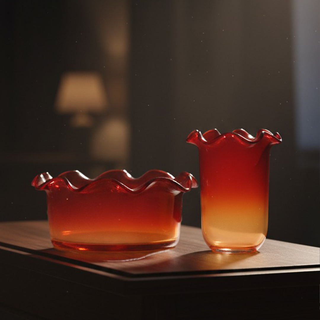 Sculptural Sunset - Urli Hand Blown Glass Bowl & Vase